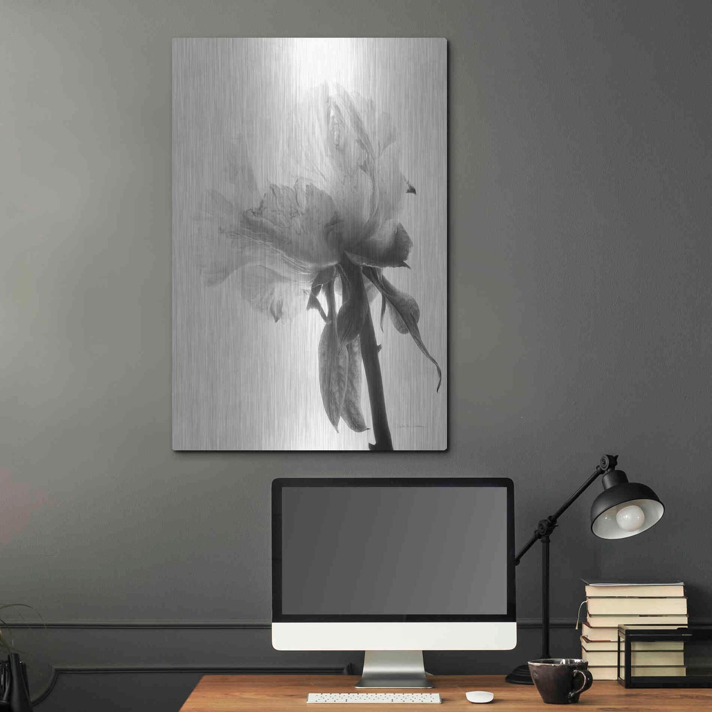 Luxe Metal Art 'Translucent Peony VIIIBW' by Debra Van Swearingen, Metal Wall Art,24x36