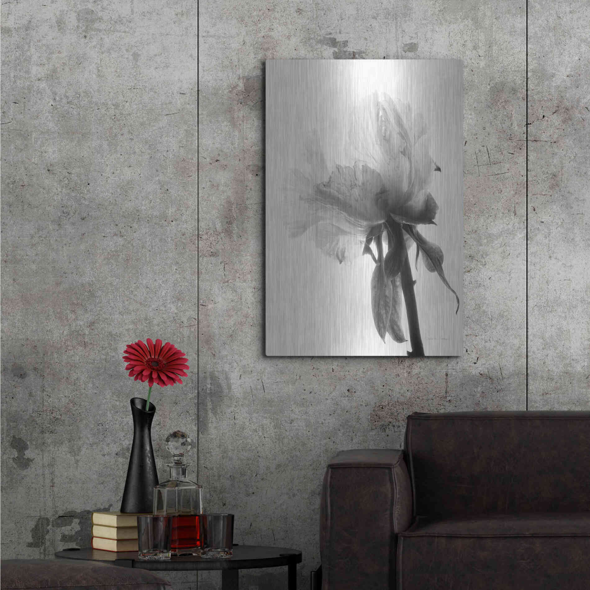 Luxe Metal Art 'Translucent Peony VIIIBW' by Debra Van Swearingen, Metal Wall Art,24x36
