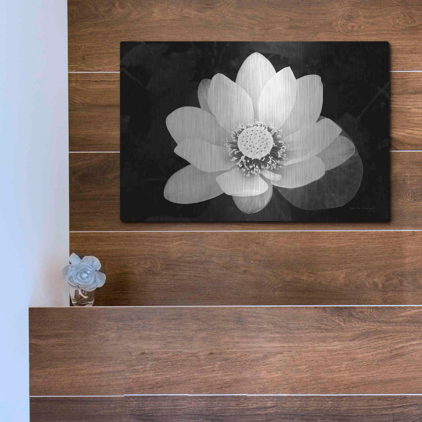 Luxe Metal Art 'Lotus Flower II v2' by Debra Van Swearingen, Metal Wall Art,16x12