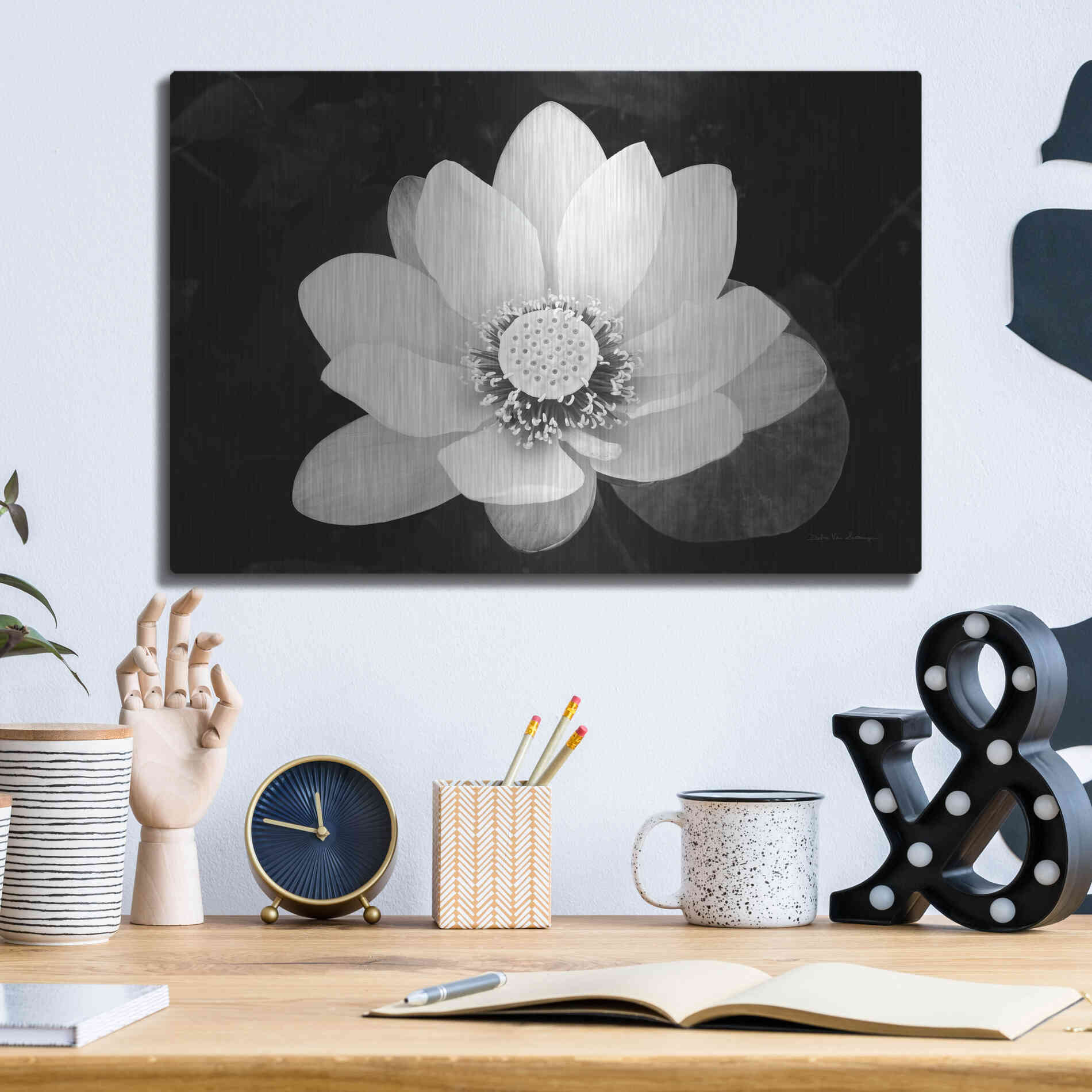 Luxe Metal Art 'Lotus Flower II v2' by Debra Van Swearingen, Metal Wall Art,16x12