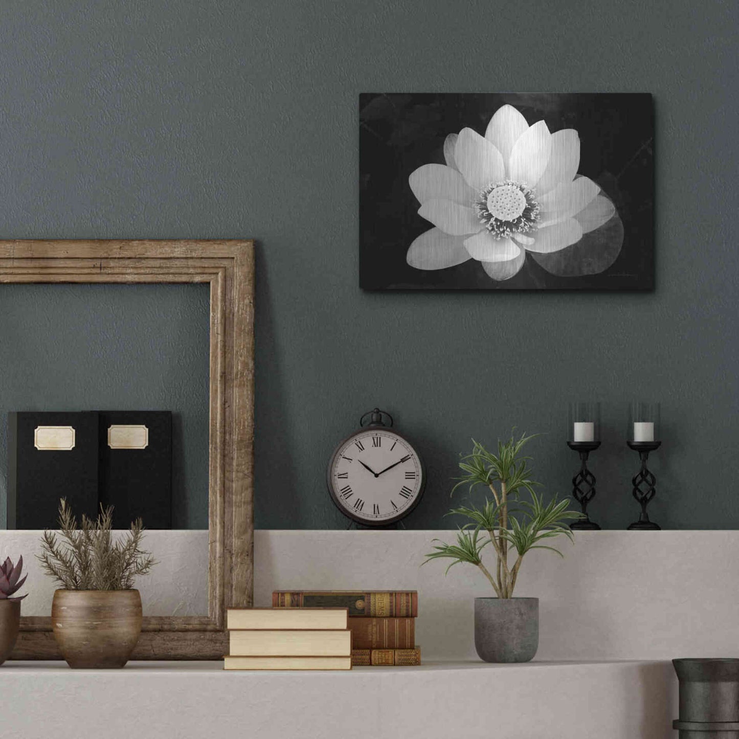Luxe Metal Art 'Lotus Flower II v2' by Debra Van Swearingen, Metal Wall Art,16x12