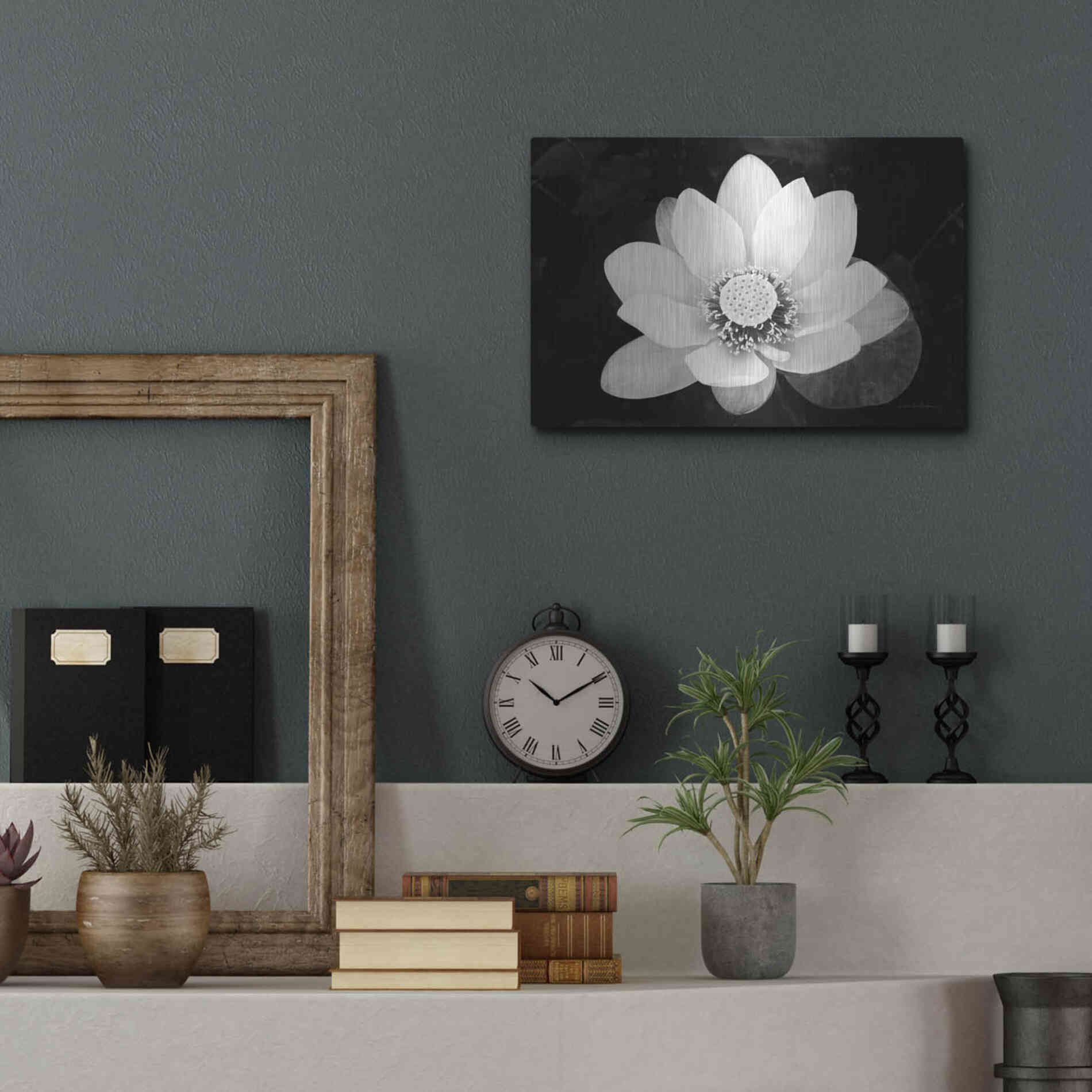 Luxe Metal Art 'Lotus Flower II v2' by Debra Van Swearingen, Metal Wall Art,16x12