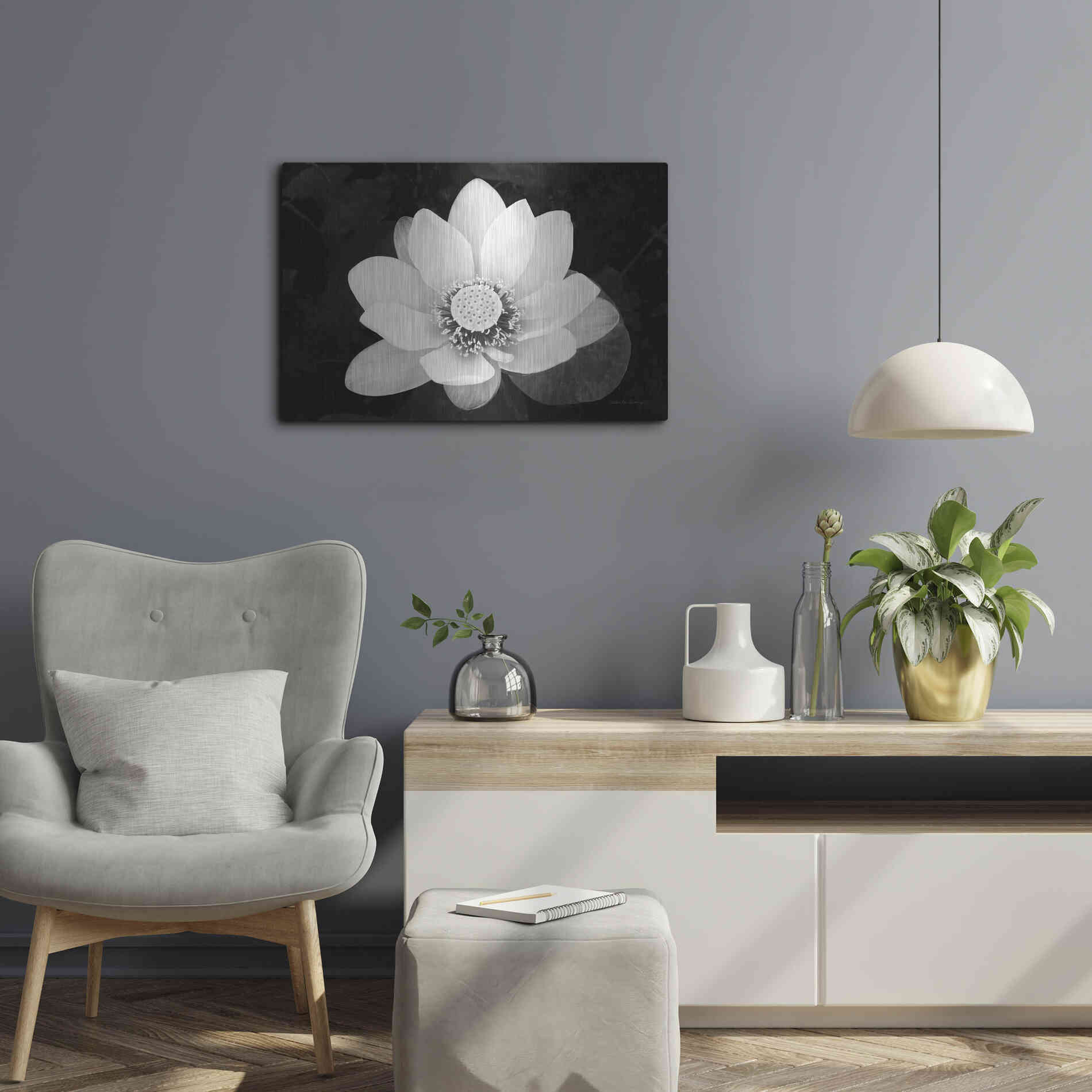 Luxe Metal Art 'Lotus Flower II v2' by Debra Van Swearingen, Metal Wall Art,24x16