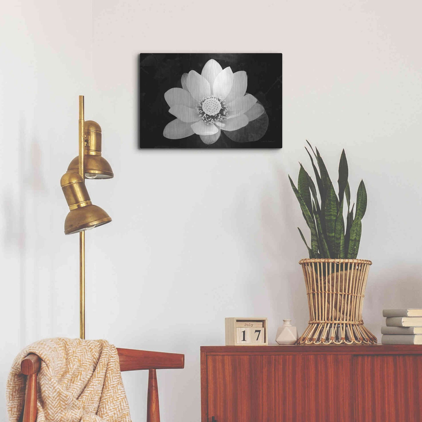 Luxe Metal Art 'Lotus Flower II v2' by Debra Van Swearingen, Metal Wall Art,24x16