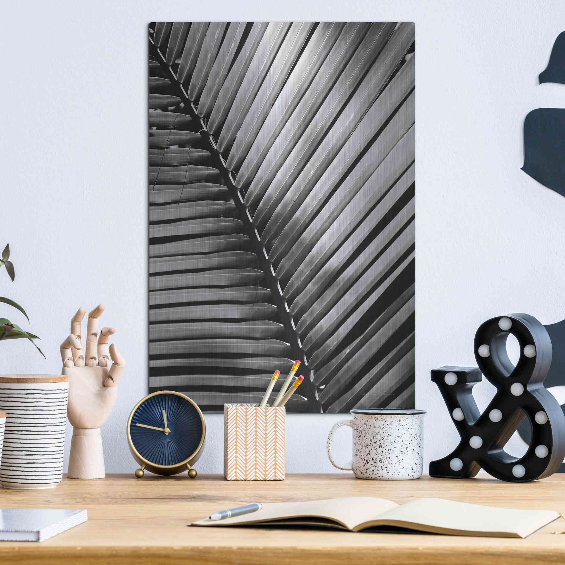 Luxe Metal Art 'Palm Frond I' by Debra Van Swearingen, Metal Wall Art,12x16