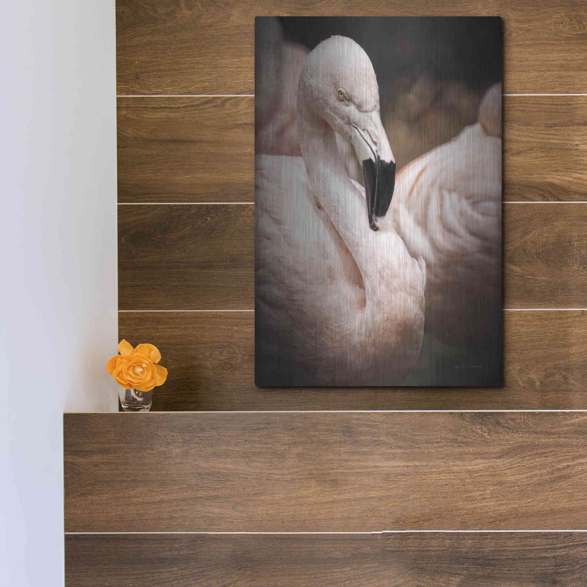 Luxe Metal Art 'Chilean Flamingo II' by Debra Van Swearingen, Metal Wall Art,12x16