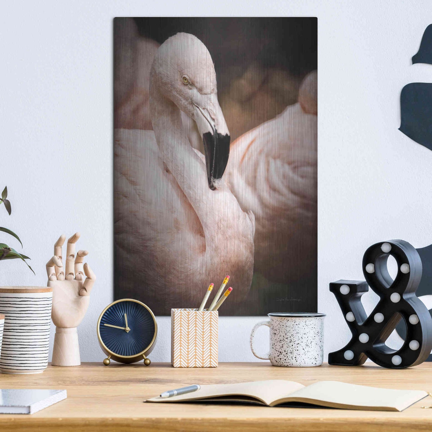 Luxe Metal Art 'Chilean Flamingo II' by Debra Van Swearingen, Metal Wall Art,12x16