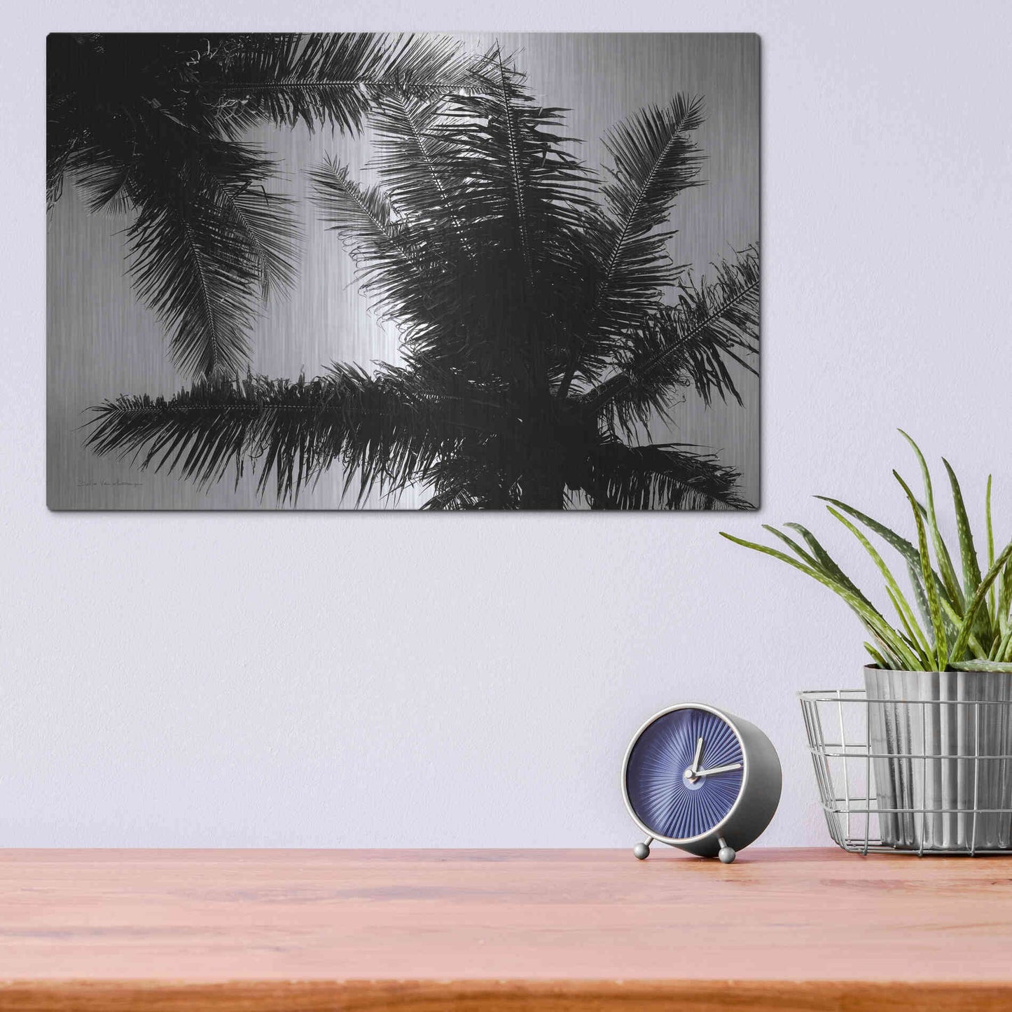 Luxe Metal Art 'Palm Tree Looking Up I' by Debra Van Swearingen, Metal Wall Art,16x12