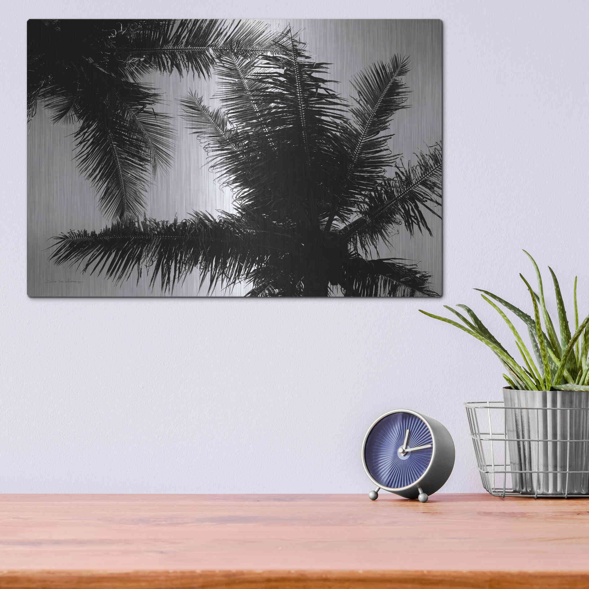 Luxe Metal Art 'Palm Tree Looking Up I' by Debra Van Swearingen, Metal Wall Art,16x12