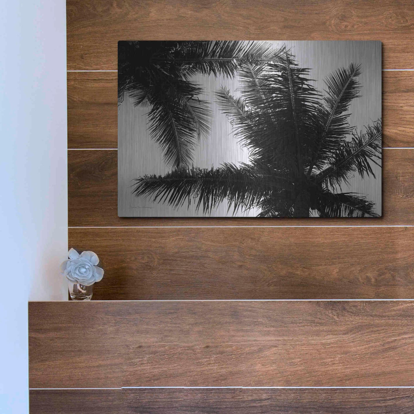 Luxe Metal Art 'Palm Tree Looking Up I' by Debra Van Swearingen, Metal Wall Art,16x12