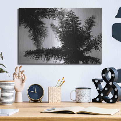 Luxe Metal Art 'Palm Tree Looking Up I' by Debra Van Swearingen, Metal Wall Art,16x12
