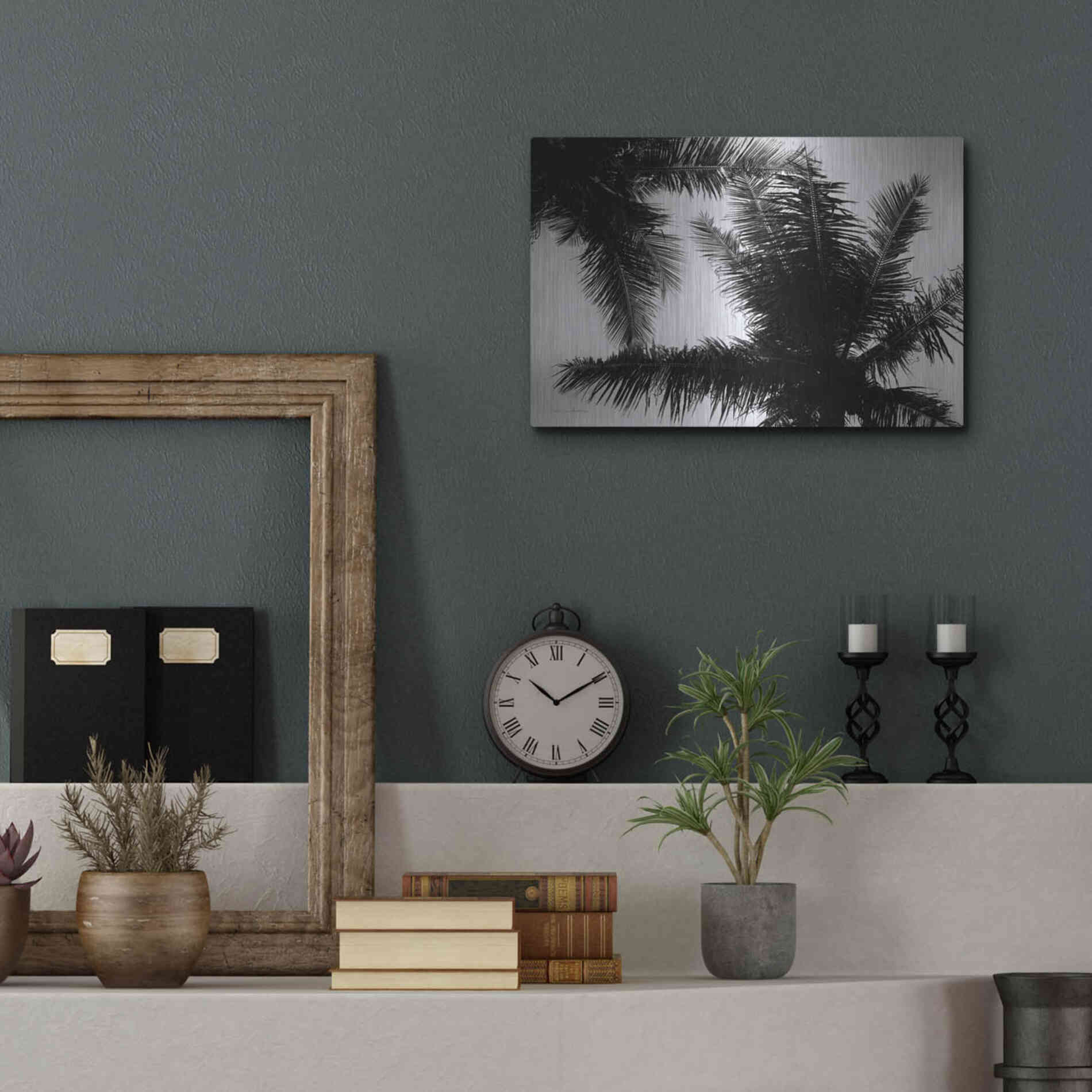 Luxe Metal Art 'Palm Tree Looking Up I' by Debra Van Swearingen, Metal Wall Art,16x12