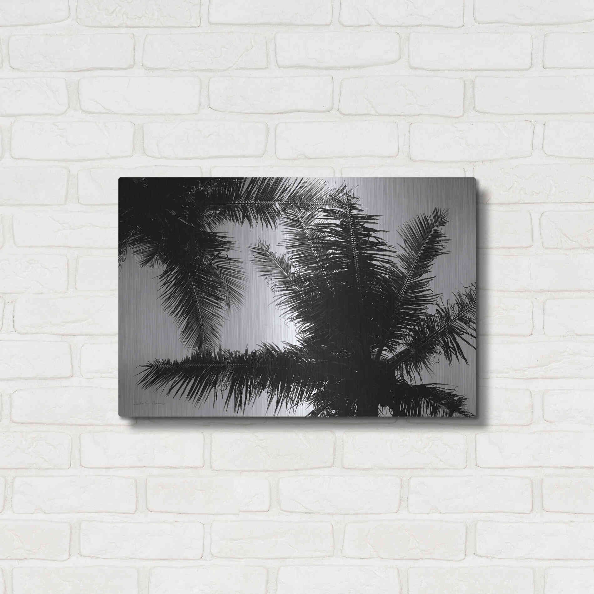 Luxe Metal Art 'Palm Tree Looking Up I' by Debra Van Swearingen, Metal Wall Art,24x16