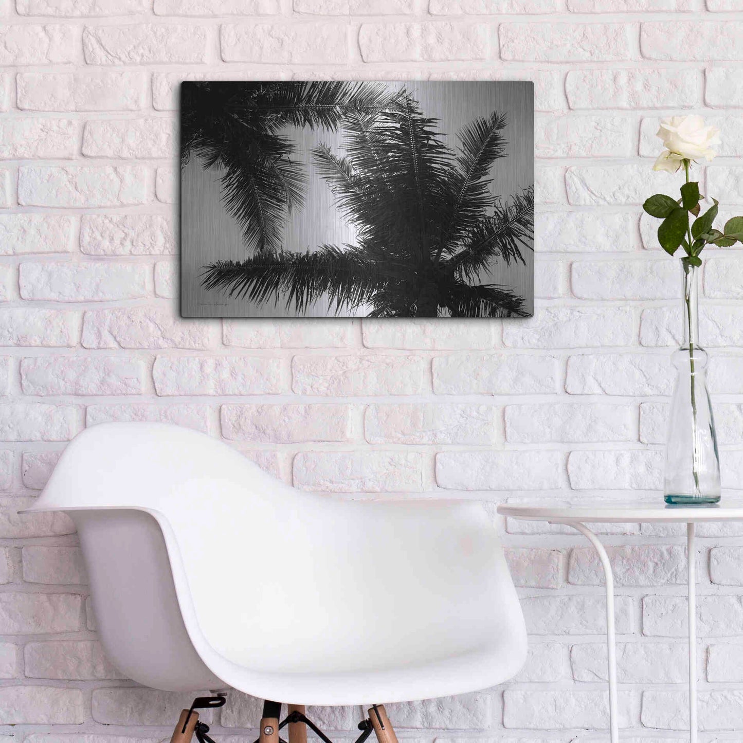 Luxe Metal Art 'Palm Tree Looking Up I' by Debra Van Swearingen, Metal Wall Art,24x16
