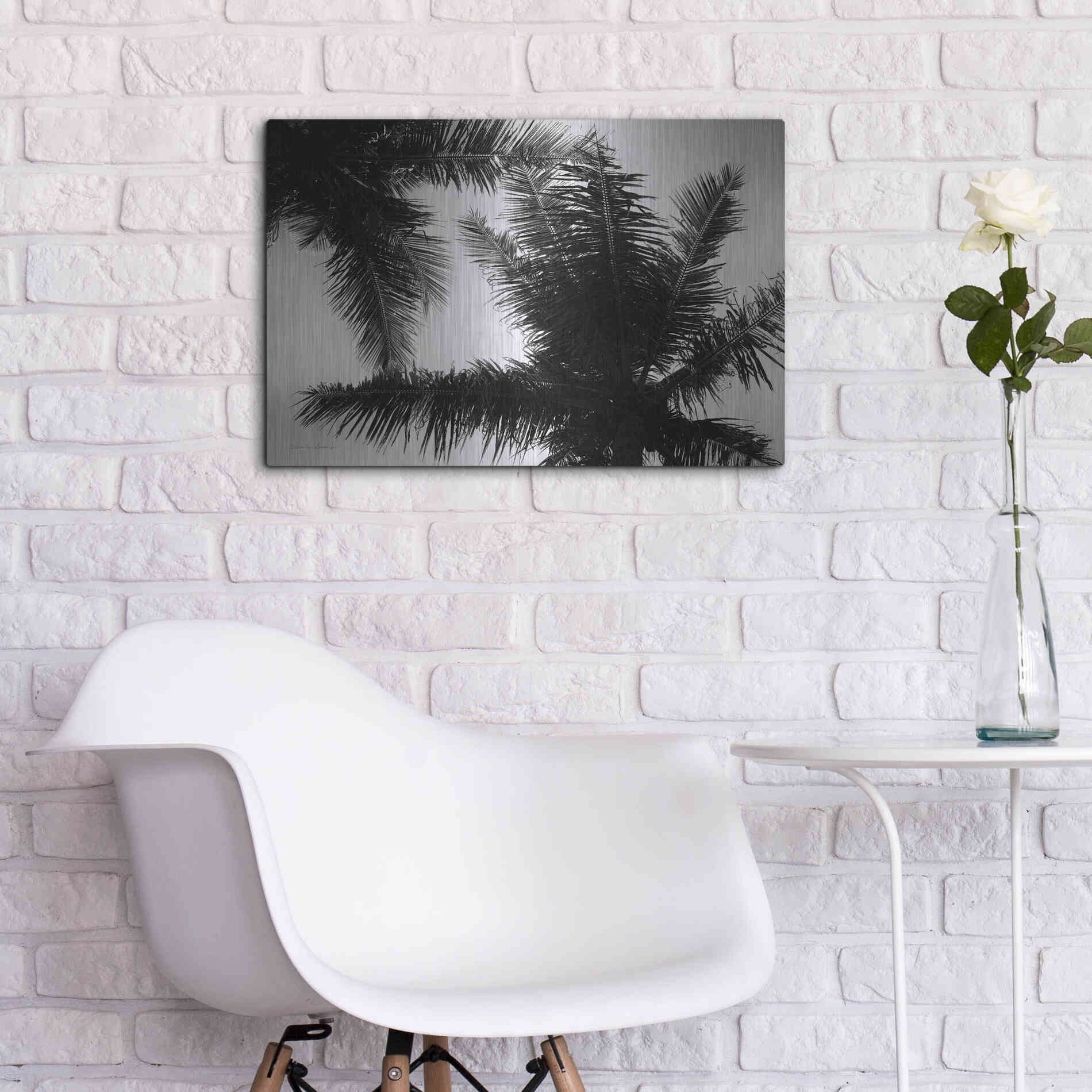 Luxe Metal Art 'Palm Tree Looking Up I' by Debra Van Swearingen, Metal Wall Art,24x16