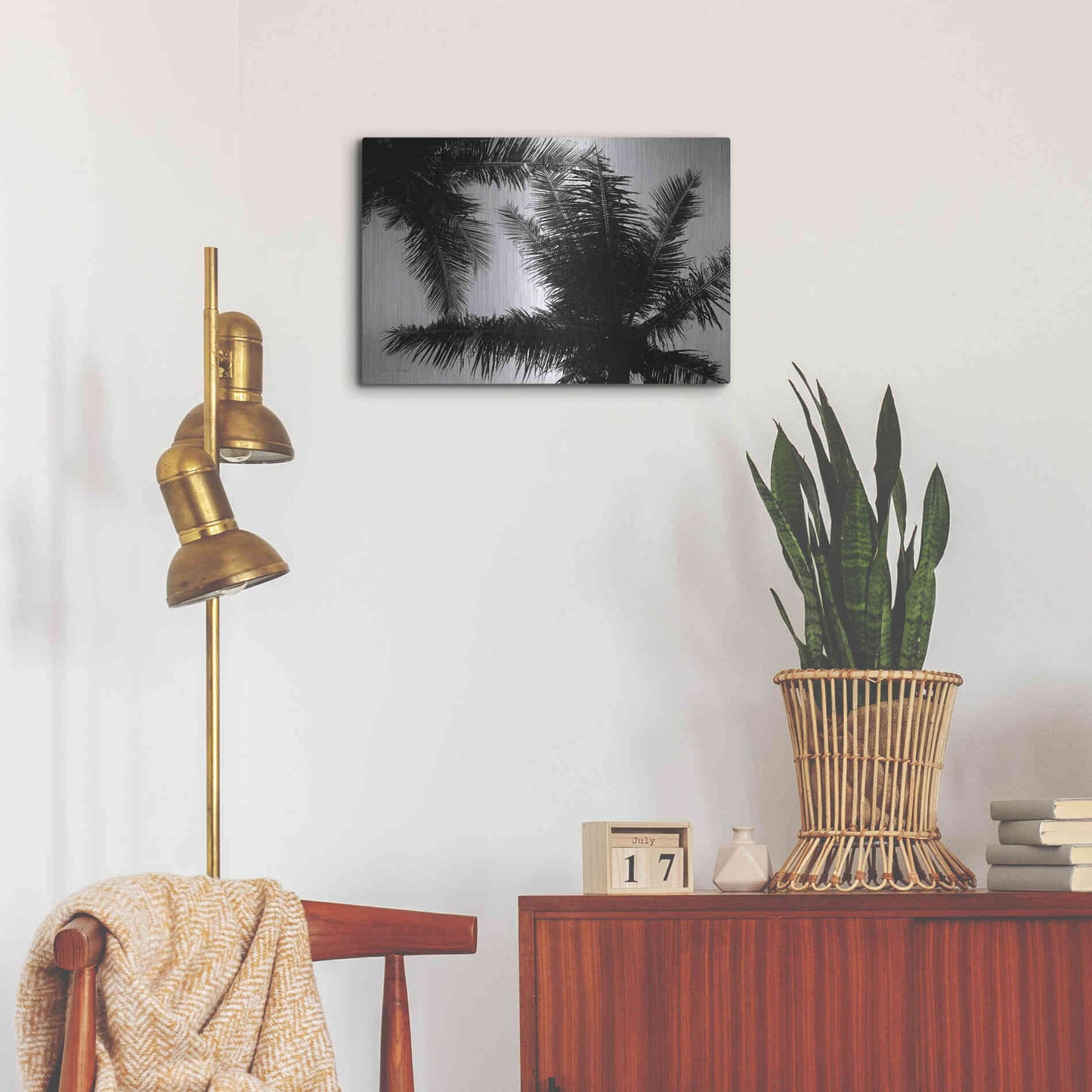 Luxe Metal Art 'Palm Tree Looking Up I' by Debra Van Swearingen, Metal Wall Art,24x16
