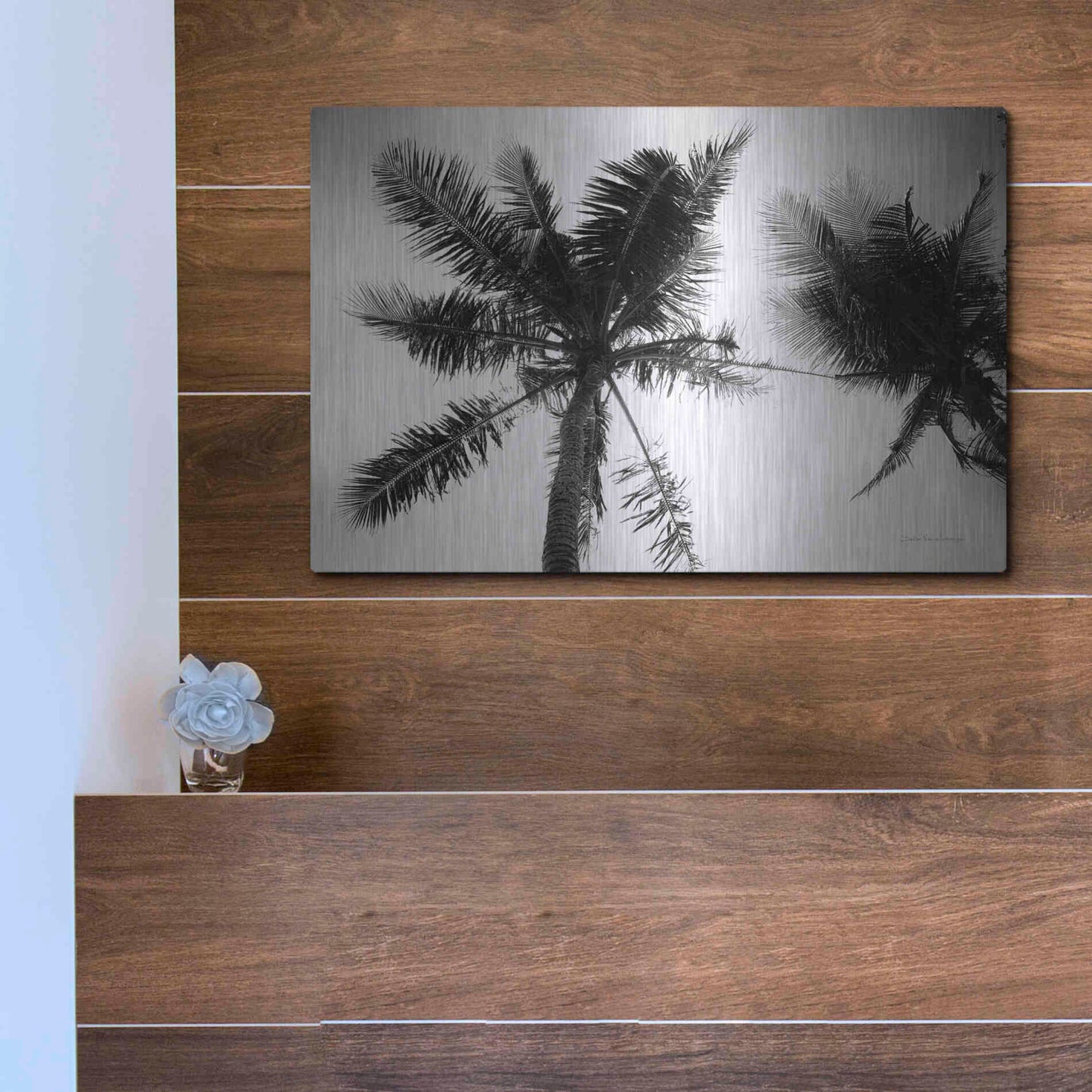 Luxe Metal Art 'Palm Tree Looking Up II' by Debra Van Swearingen, Metal Wall Art,16x12