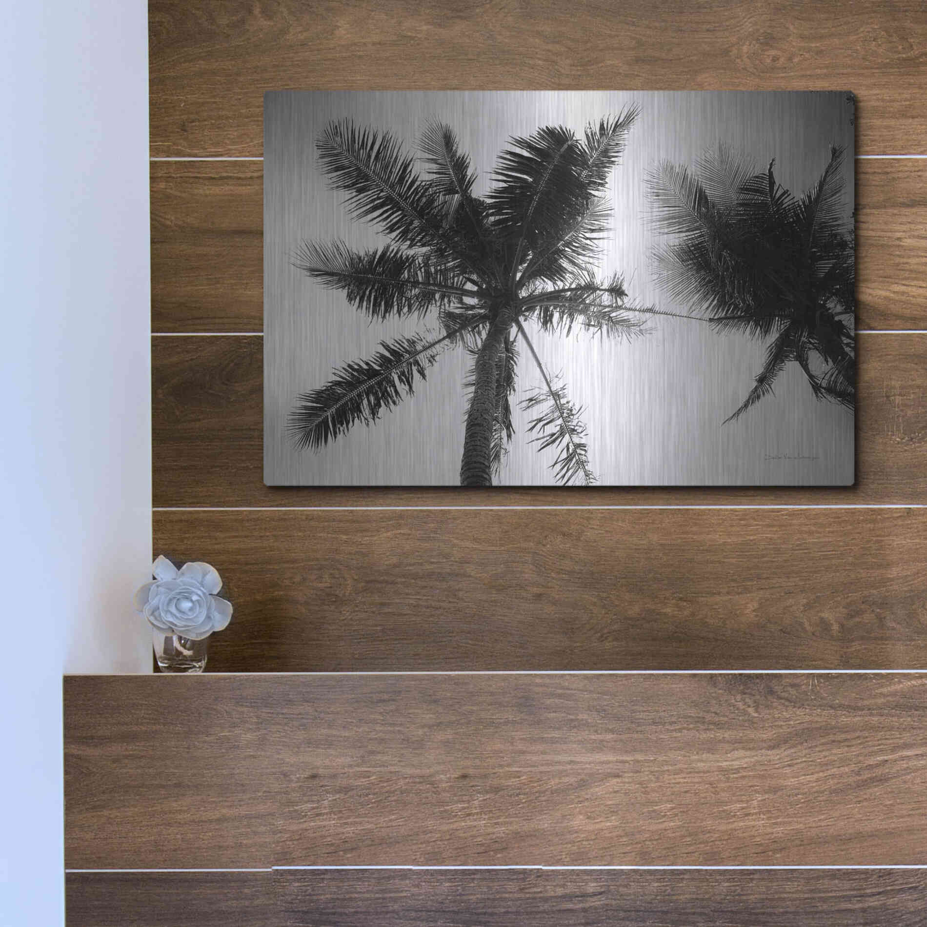 Luxe Metal Art 'Palm Tree Looking Up II' by Debra Van Swearingen, Metal Wall Art,16x12