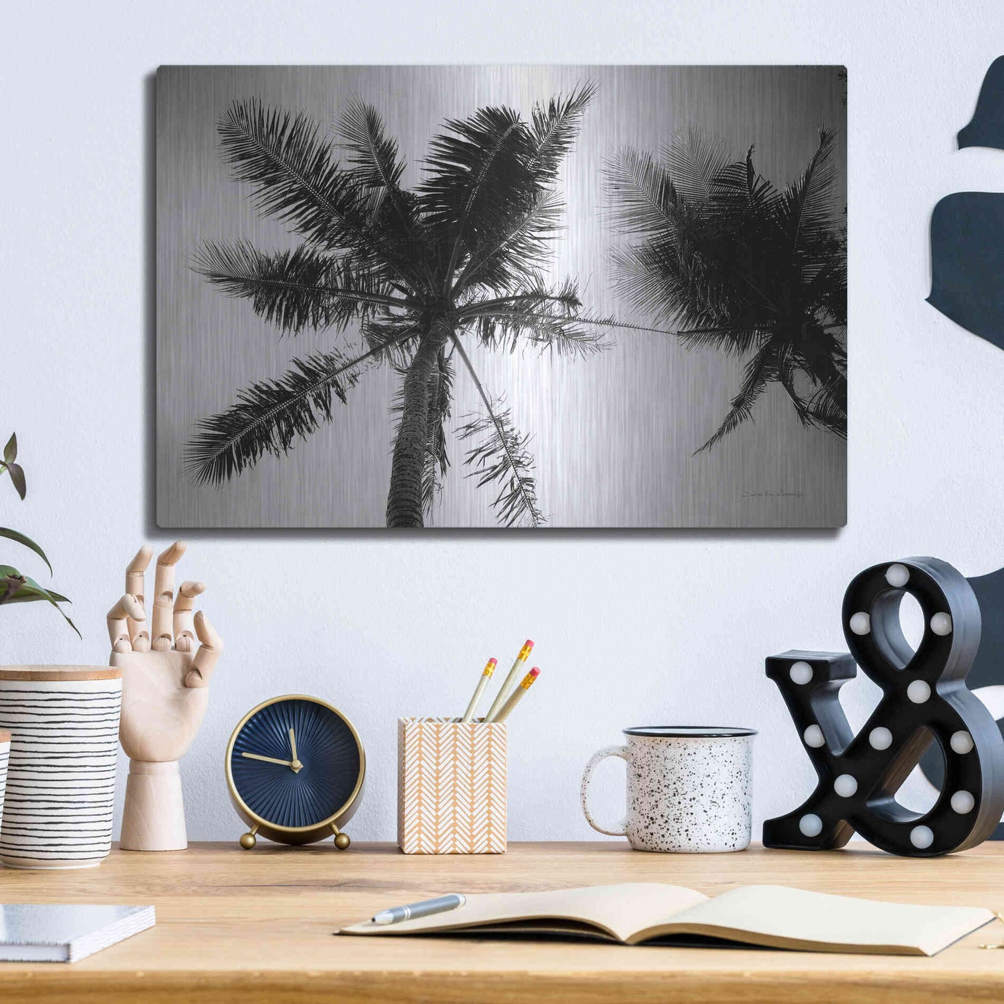 Luxe Metal Art 'Palm Tree Looking Up II' by Debra Van Swearingen, Metal Wall Art,16x12