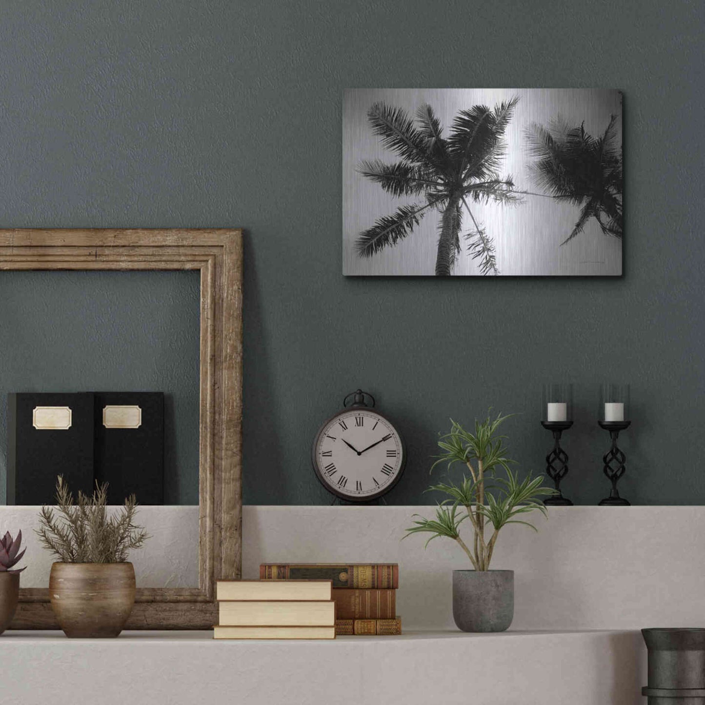 Luxe Metal Art 'Palm Tree Looking Up II' by Debra Van Swearingen, Metal Wall Art,16x12