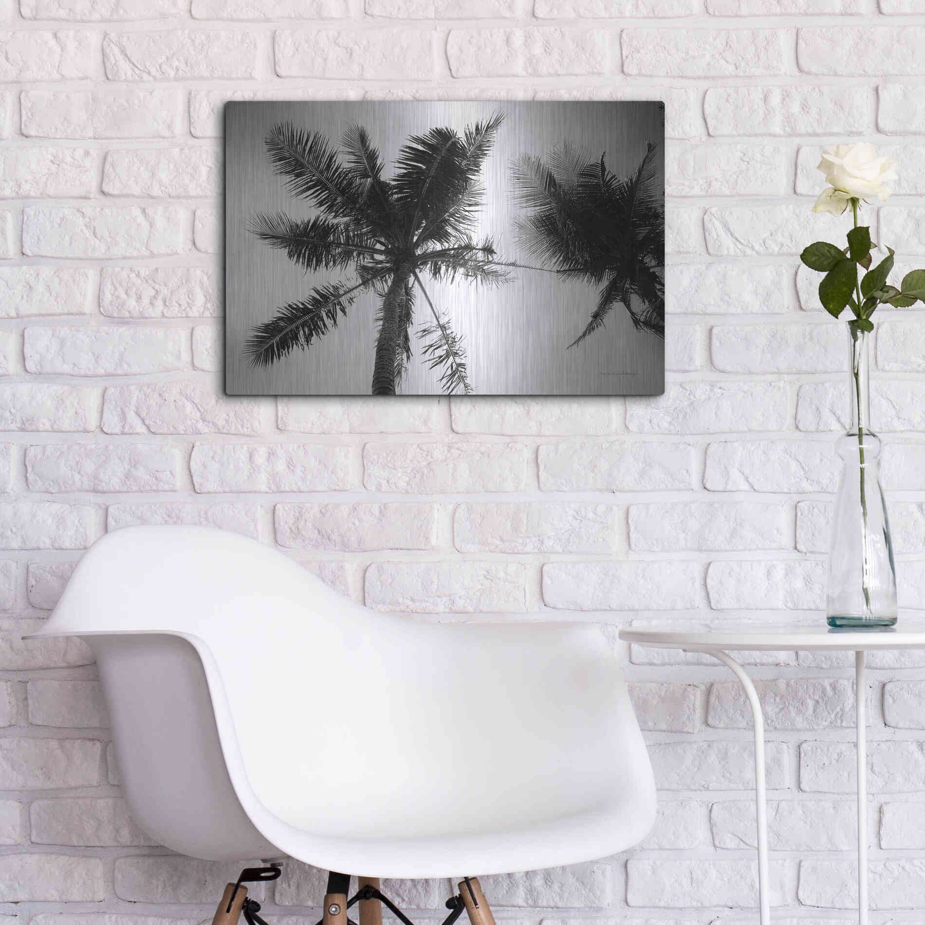 Luxe Metal Art 'Palm Tree Looking Up II' by Debra Van Swearingen, Metal Wall Art,24x16