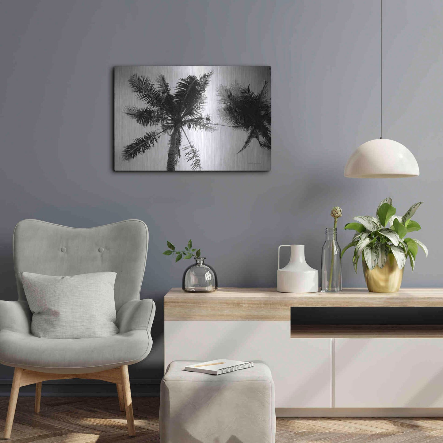 Luxe Metal Art 'Palm Tree Looking Up II' by Debra Van Swearingen, Metal Wall Art,24x16