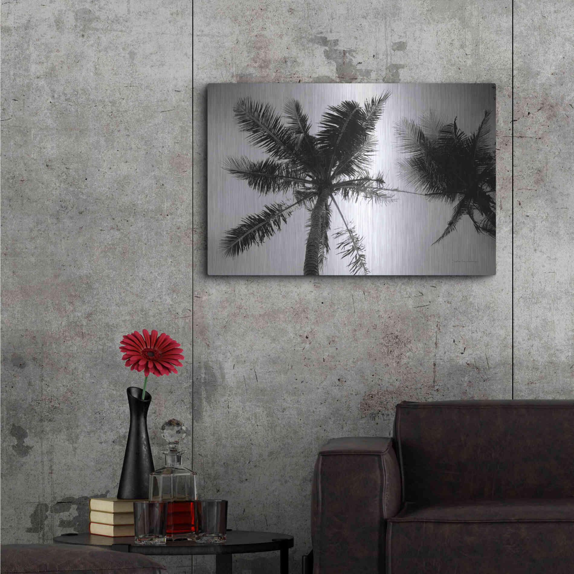 Luxe Metal Art 'Palm Tree Looking Up II' by Debra Van Swearingen, Metal Wall Art,36x24
