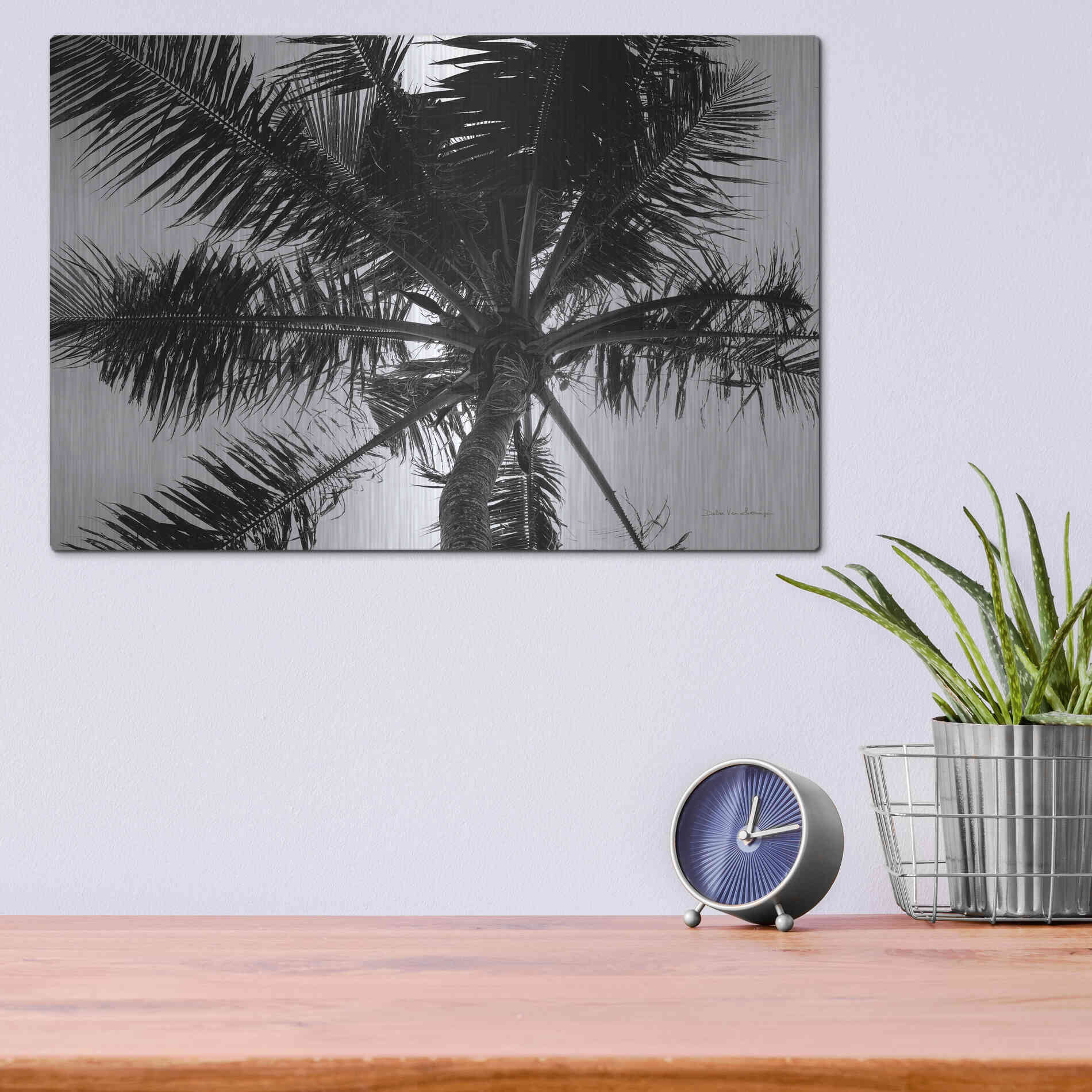 Luxe Metal Art 'Palm Tree Looking Up III' by Debra Van Swearingen, Metal Wall Art,16x12