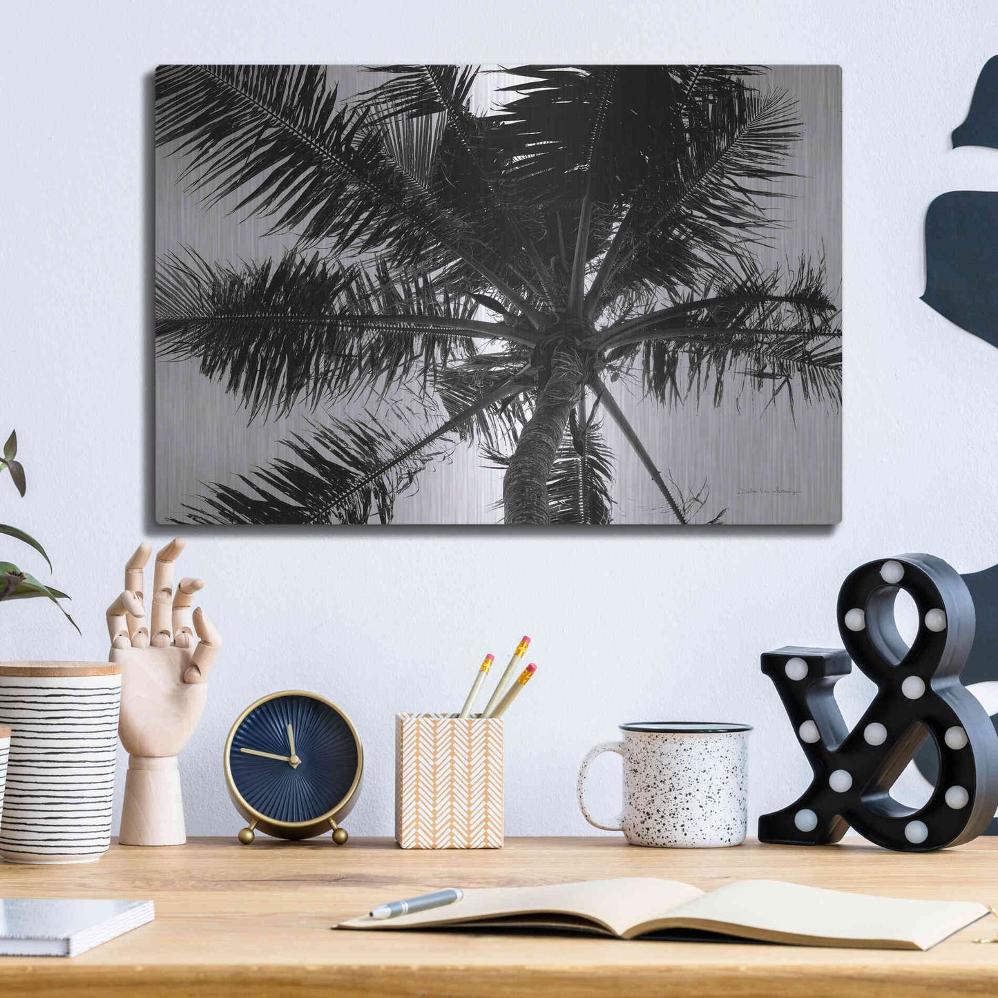 Luxe Metal Art 'Palm Tree Looking Up III' by Debra Van Swearingen, Metal Wall Art,16x12