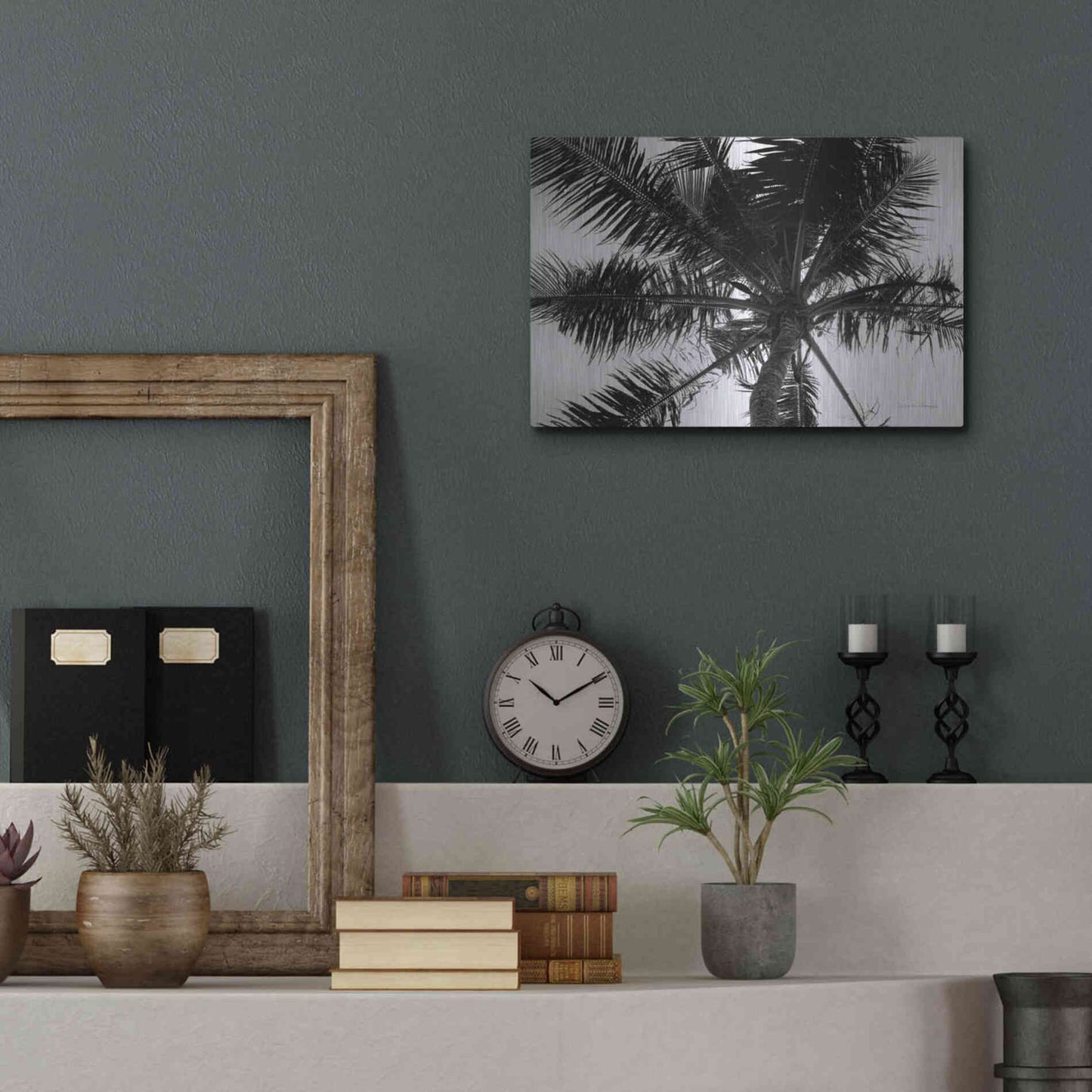 Luxe Metal Art 'Palm Tree Looking Up III' by Debra Van Swearingen, Metal Wall Art,16x12