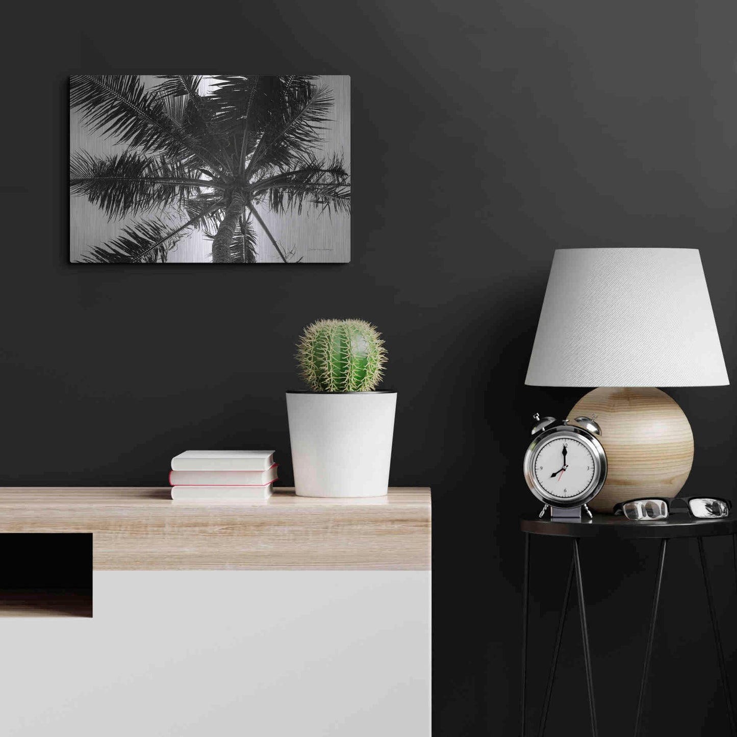 Luxe Metal Art 'Palm Tree Looking Up III' by Debra Van Swearingen, Metal Wall Art,24x16