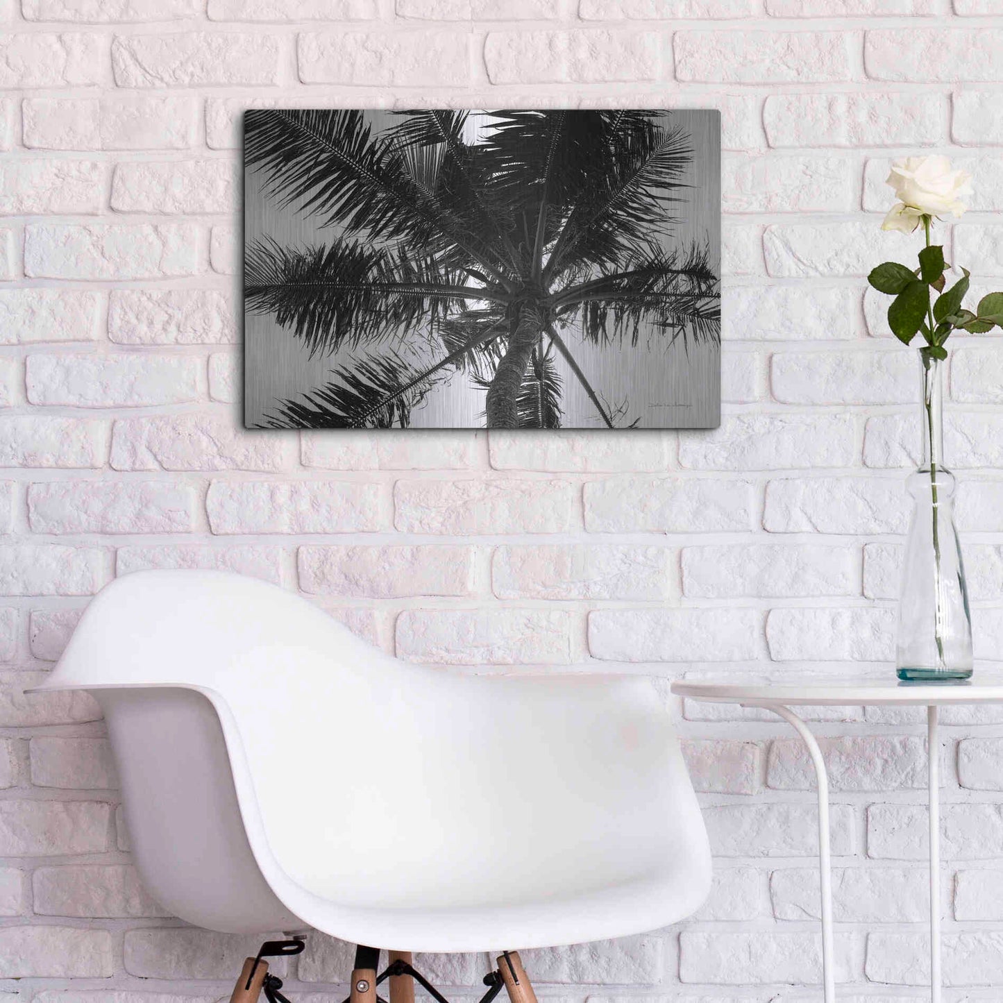 Luxe Metal Art 'Palm Tree Looking Up III' by Debra Van Swearingen, Metal Wall Art,24x16