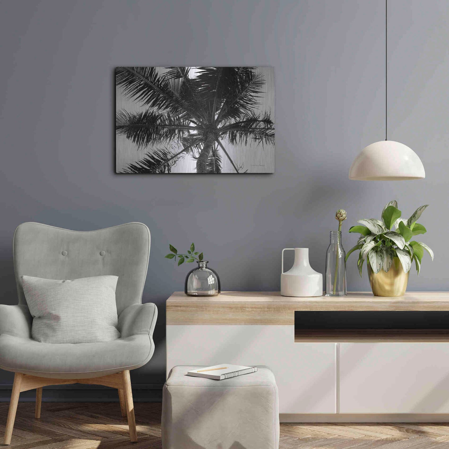 Luxe Metal Art 'Palm Tree Looking Up III' by Debra Van Swearingen, Metal Wall Art,24x16