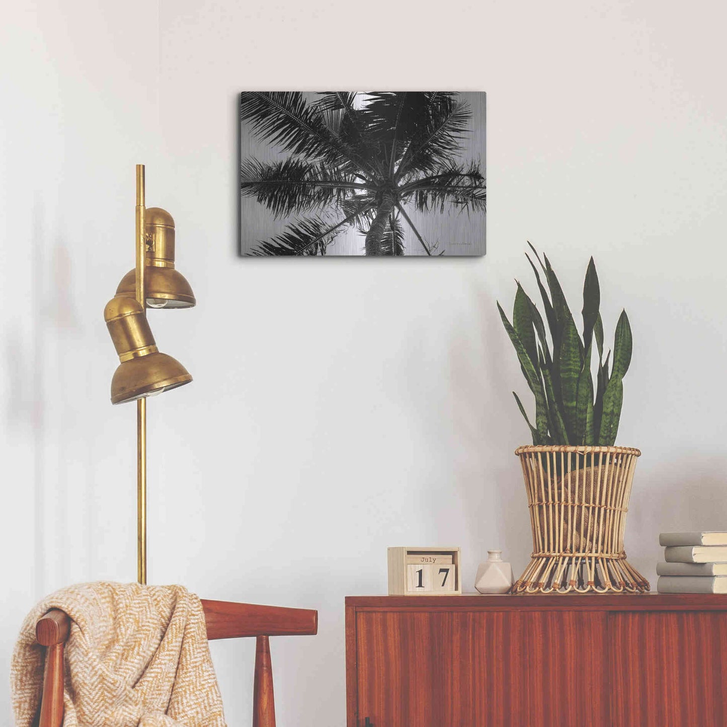 Luxe Metal Art 'Palm Tree Looking Up III' by Debra Van Swearingen, Metal Wall Art,24x16