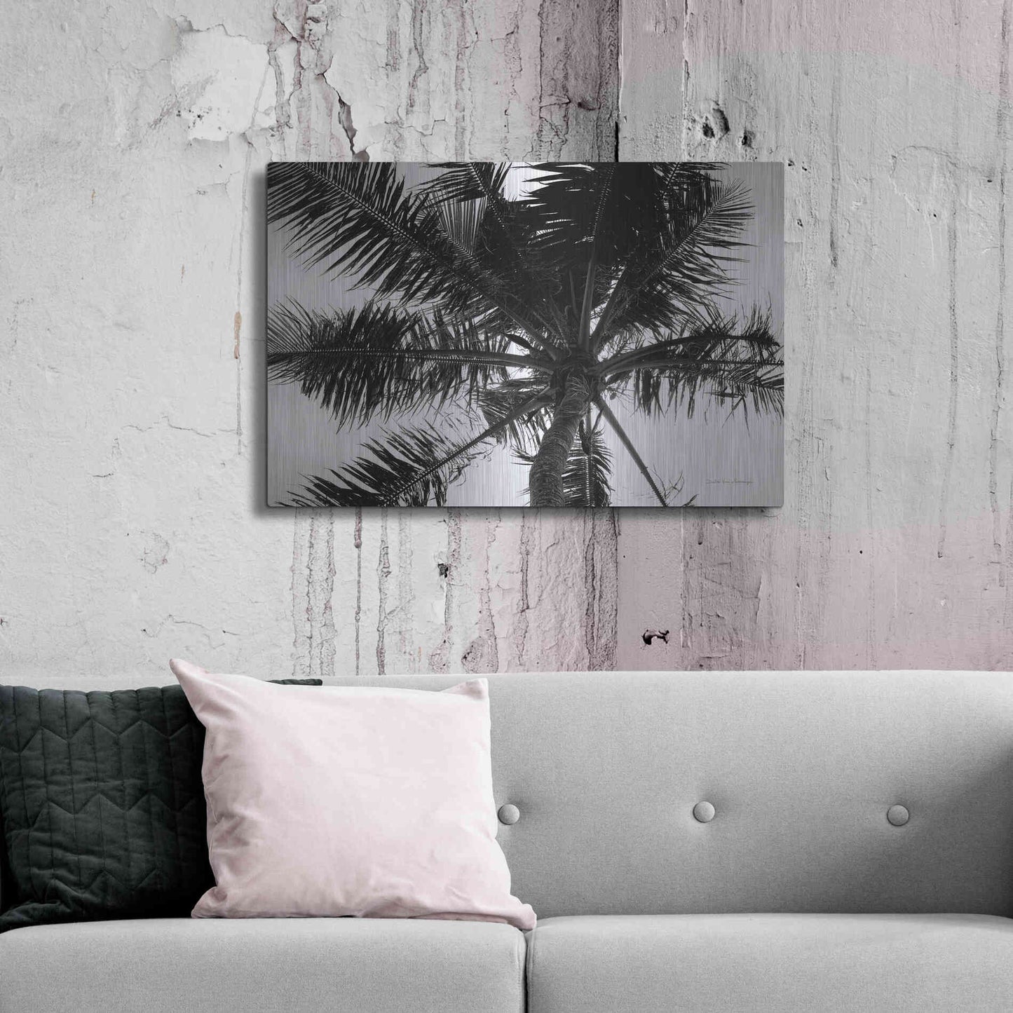 Luxe Metal Art 'Palm Tree Looking Up III' by Debra Van Swearingen, Metal Wall Art,36x24