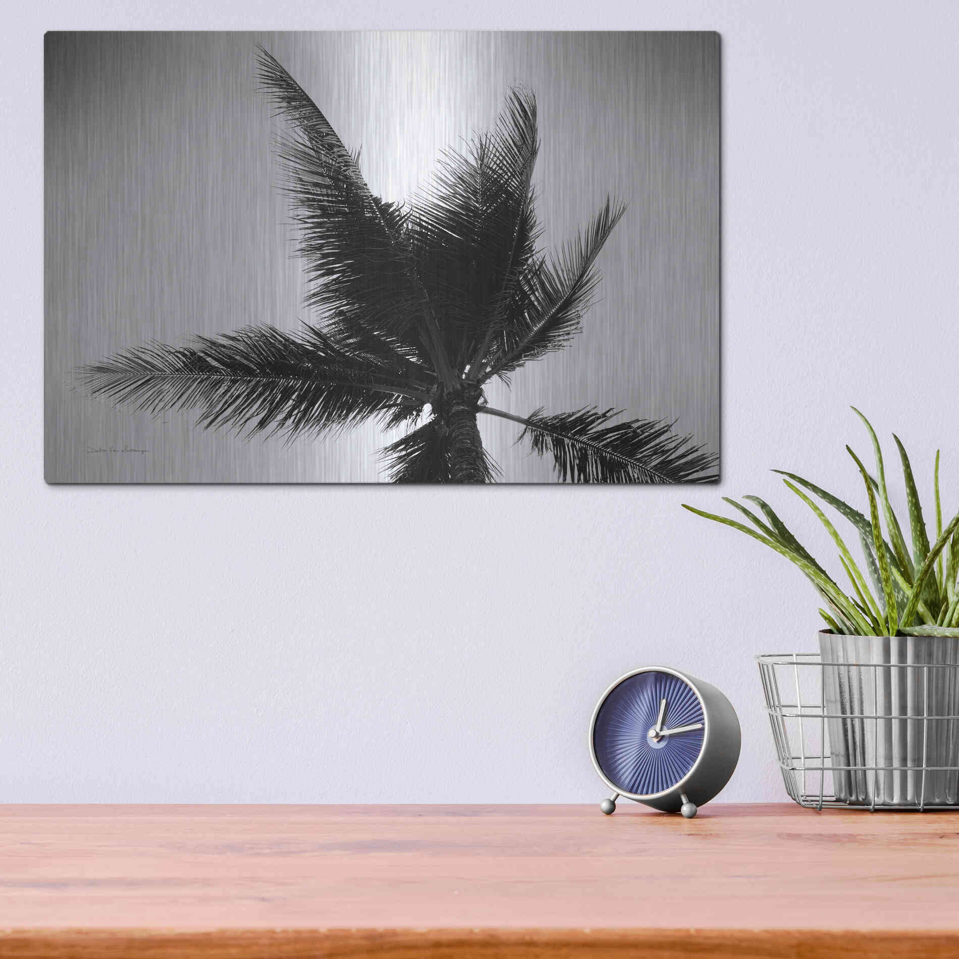 Luxe Metal Art 'Palm Tree Looking Up IV' by Debra Van Swearingen, Metal Wall Art,16x12