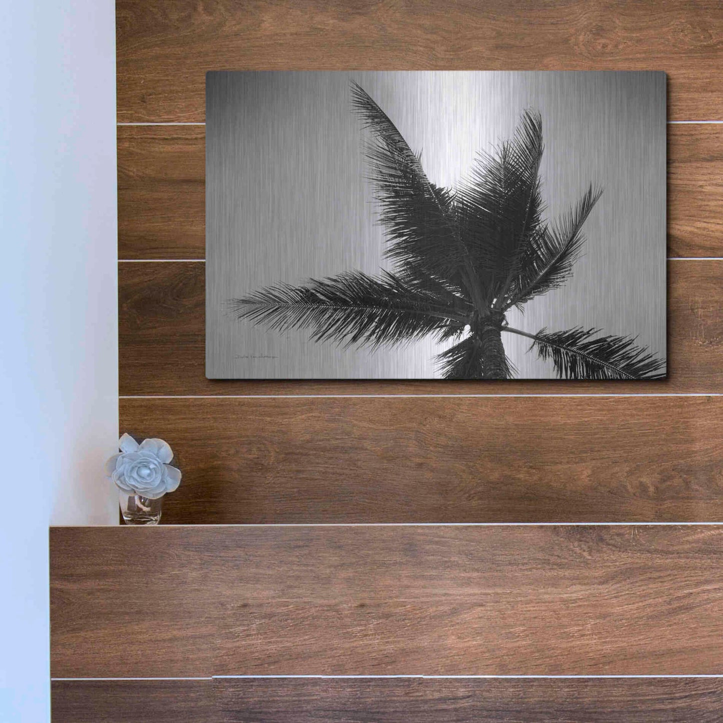 Luxe Metal Art 'Palm Tree Looking Up IV' by Debra Van Swearingen, Metal Wall Art,16x12