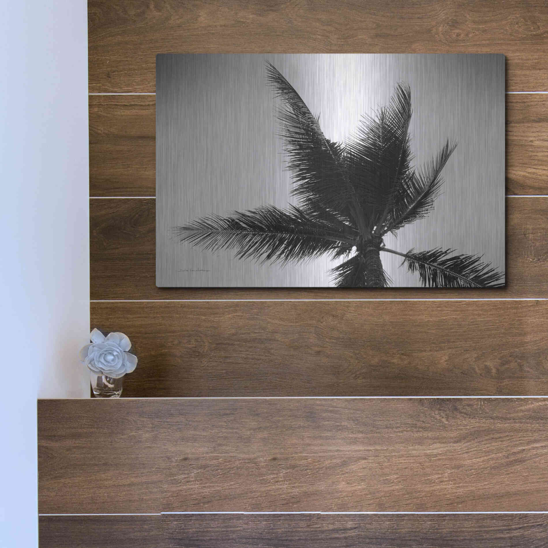 Luxe Metal Art 'Palm Tree Looking Up IV' by Debra Van Swearingen, Metal Wall Art,16x12