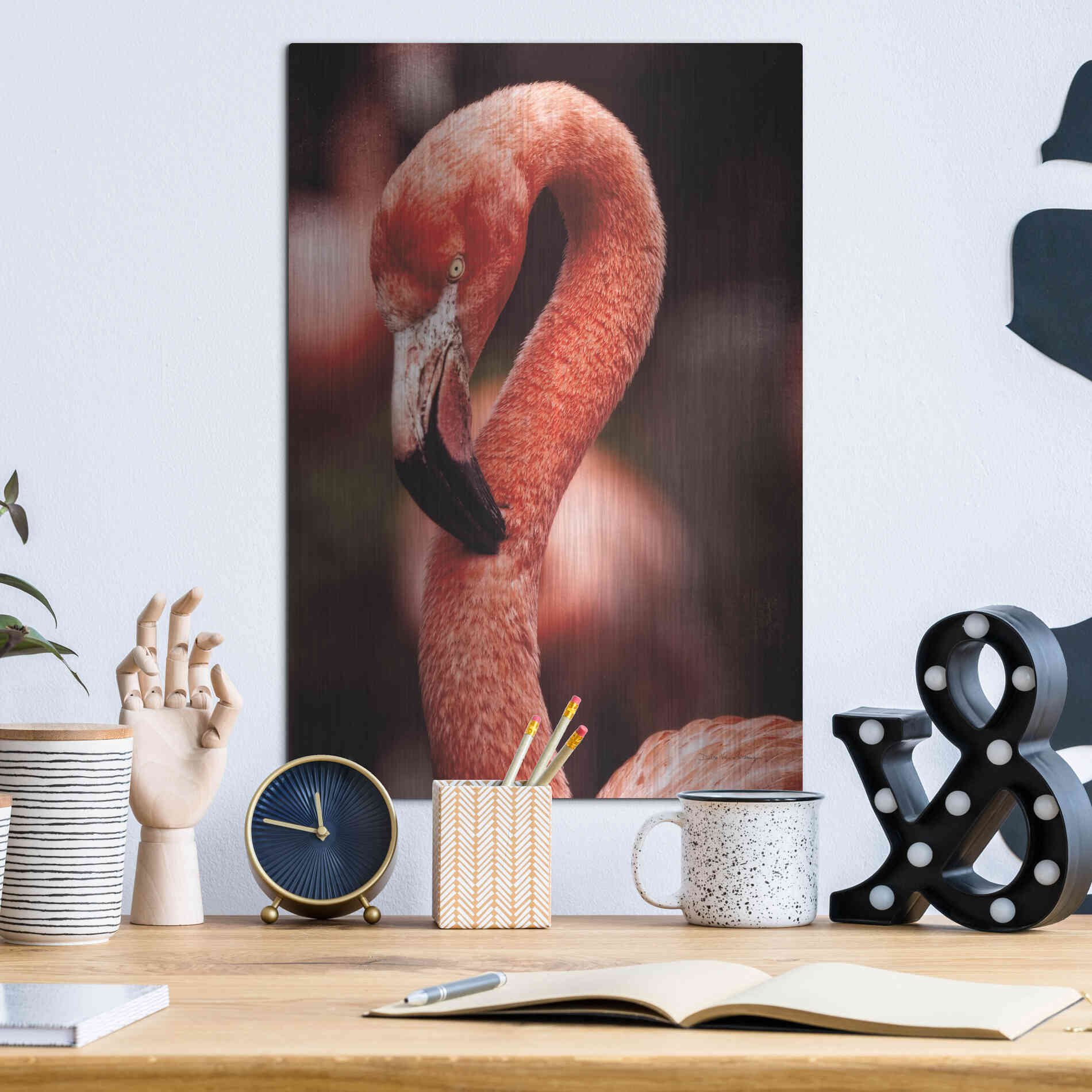 Luxe Metal Art 'Caribbean Flamingo II' by Debra Van Swearingen, Metal Wall Art,12x16