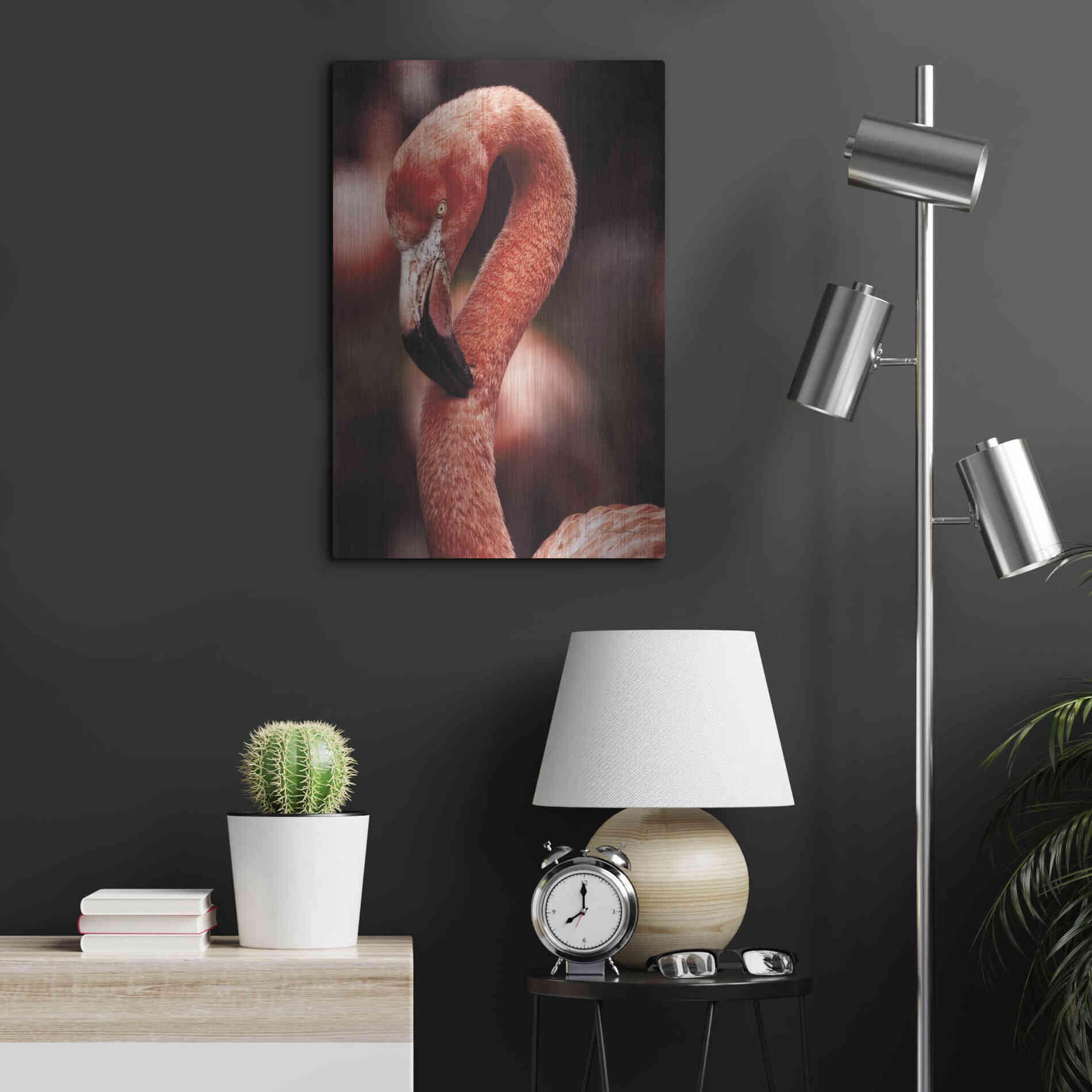 Luxe Metal Art 'Caribbean Flamingo II' by Debra Van Swearingen, Metal Wall Art,16x24