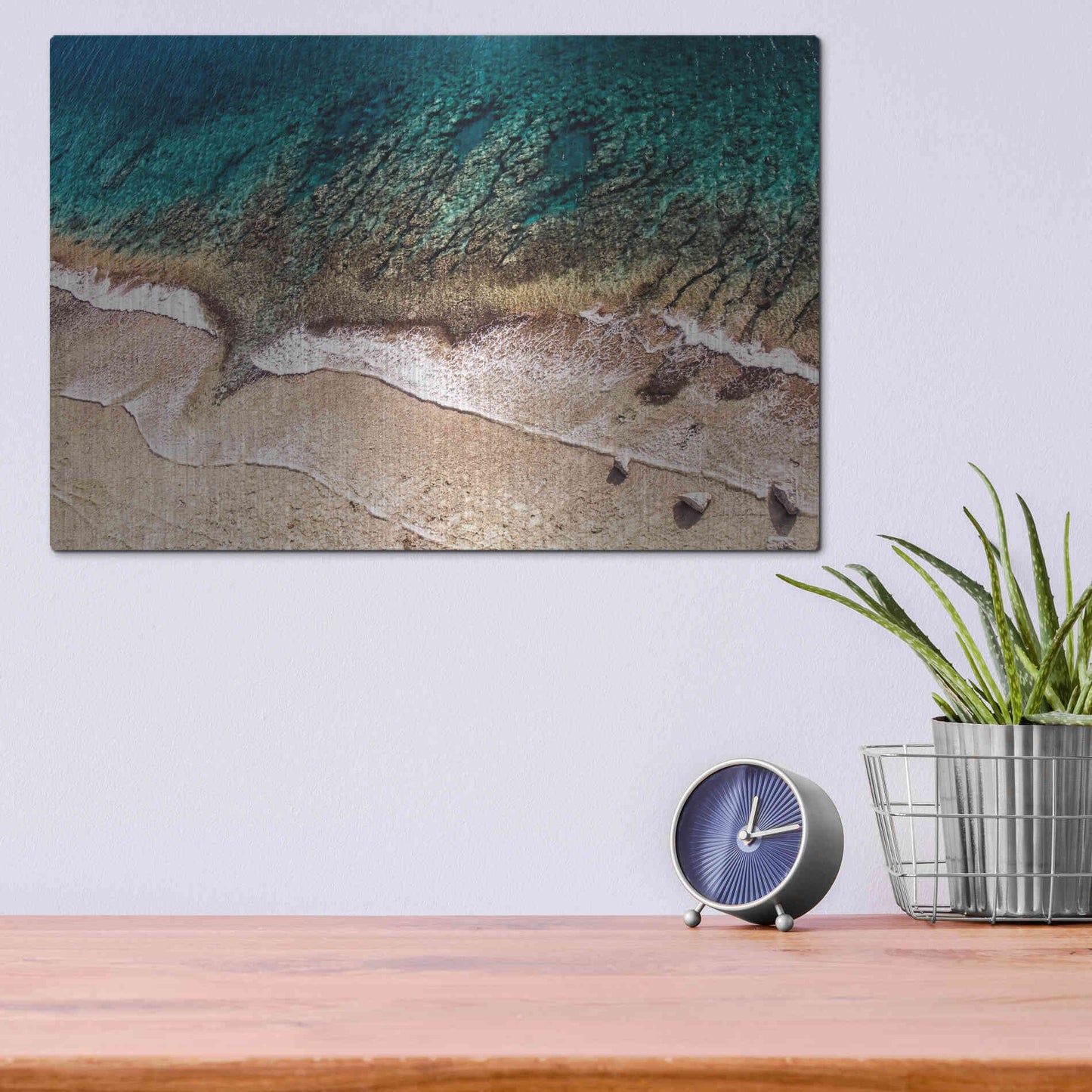 Luxe Metal Art 'Sand and Sea' by Debra Van Swearingen, Metal Wall Art,16x12