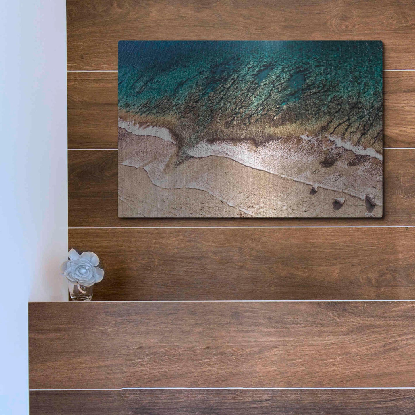 Luxe Metal Art 'Sand and Sea' by Debra Van Swearingen, Metal Wall Art,16x12