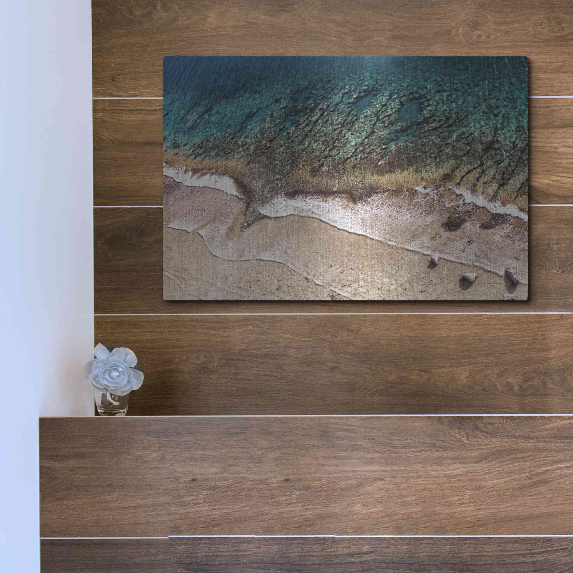 Luxe Metal Art 'Sand and Sea' by Debra Van Swearingen, Metal Wall Art,16x12