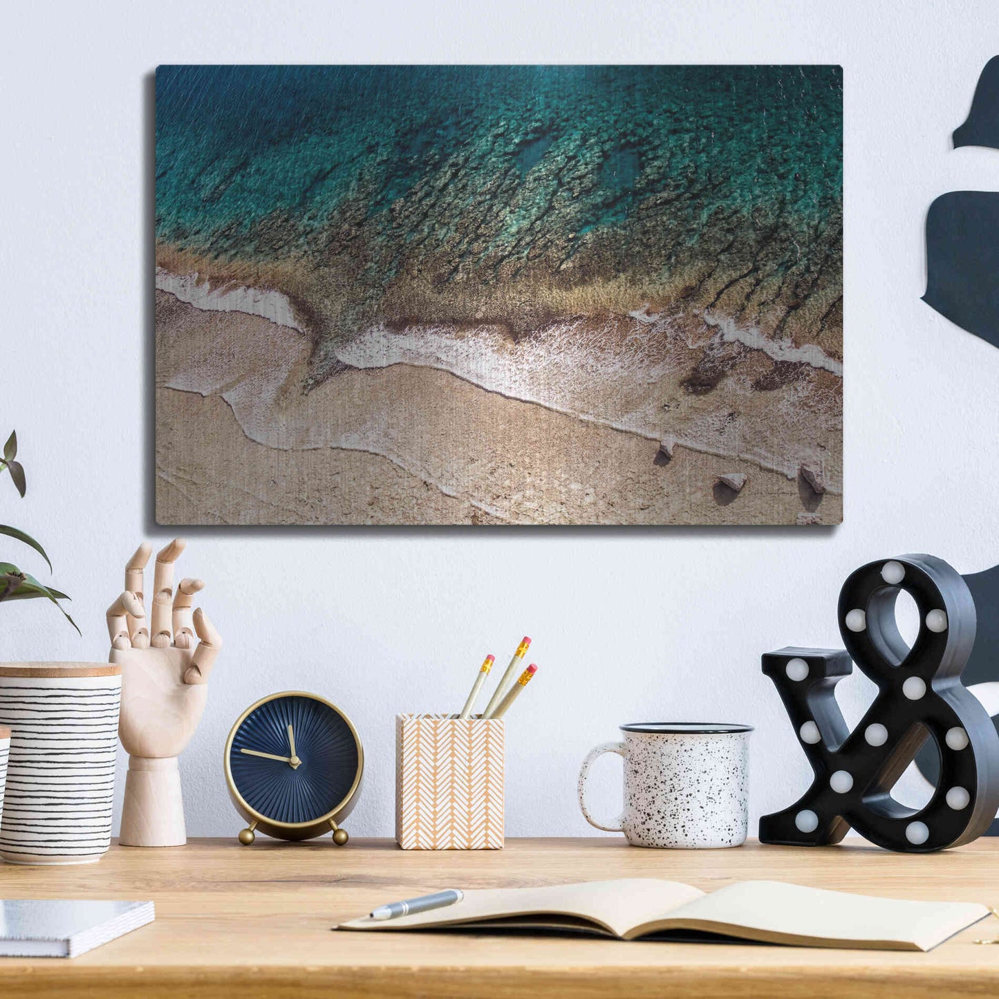 Luxe Metal Art 'Sand and Sea' by Debra Van Swearingen, Metal Wall Art,16x12