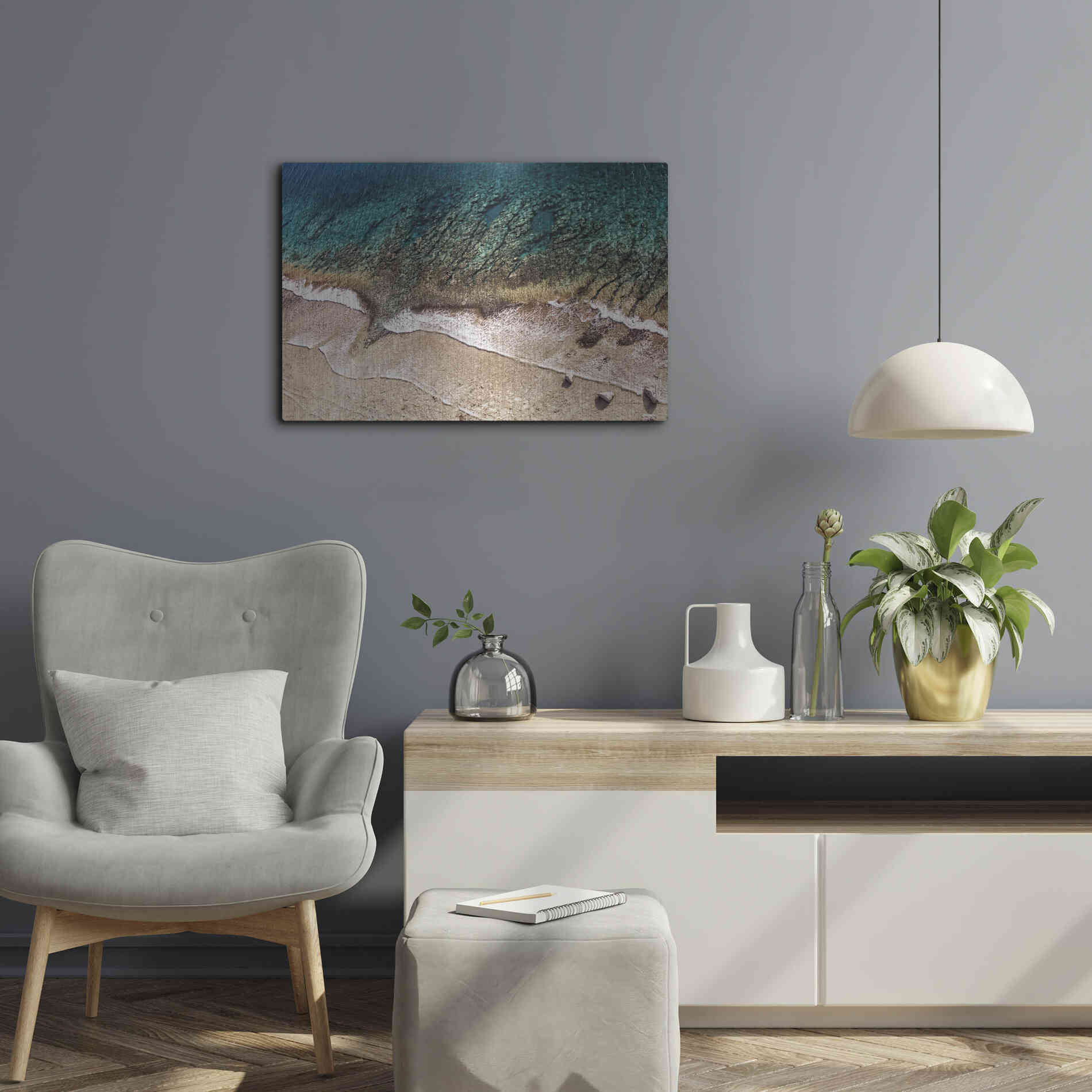 Luxe Metal Art 'Sand and Sea' by Debra Van Swearingen, Metal Wall Art,24x16