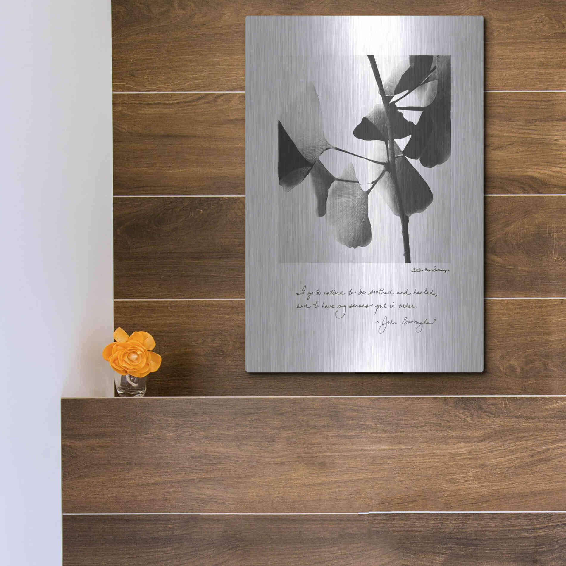 Luxe Metal Art 'Delicate Ginkgo v2' by Debra Van Swearingen, Metal Wall Art,12x16