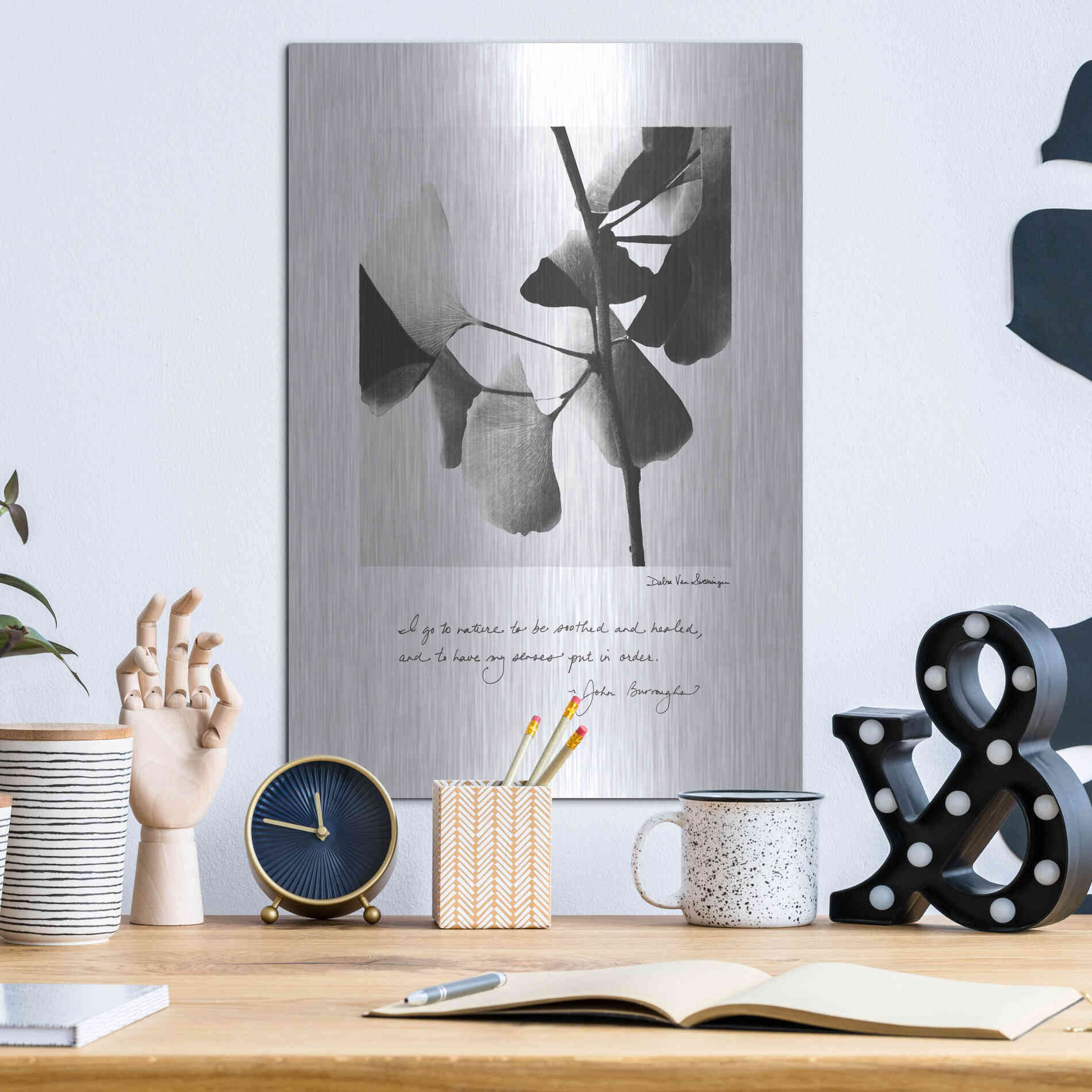 Luxe Metal Art 'Delicate Ginkgo v2' by Debra Van Swearingen, Metal Wall Art,12x16