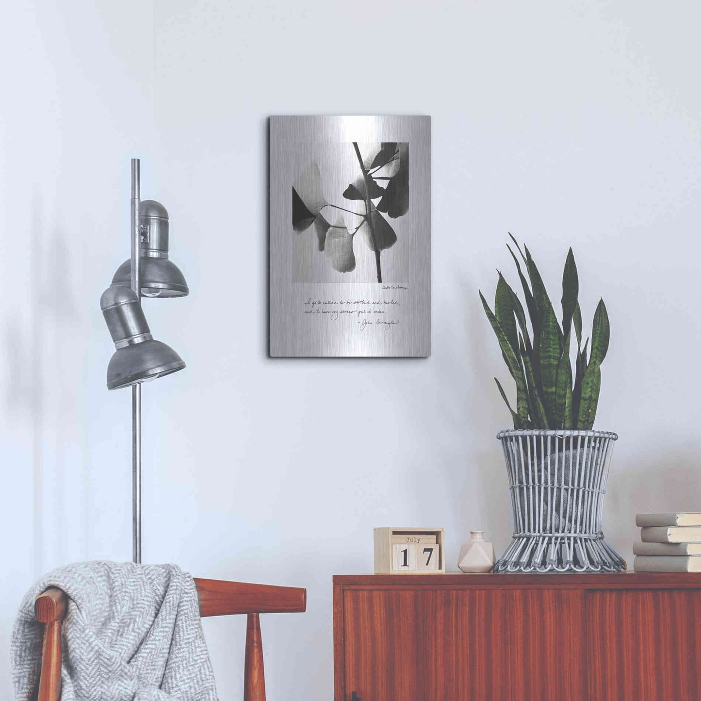 Luxe Metal Art 'Delicate Ginkgo v2' by Debra Van Swearingen, Metal Wall Art,16x24