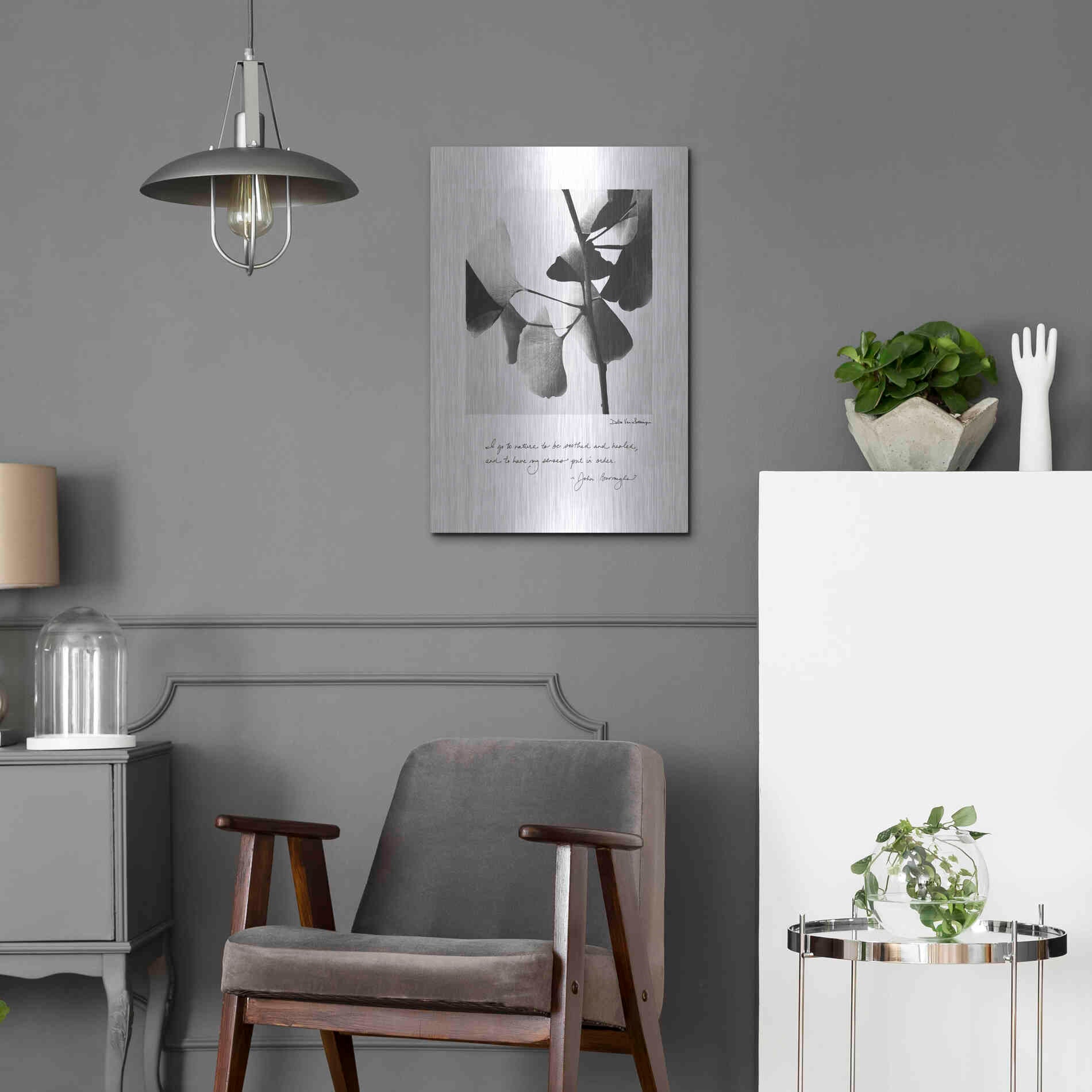 Luxe Metal Art 'Delicate Ginkgo v2' by Debra Van Swearingen, Metal Wall Art,16x24