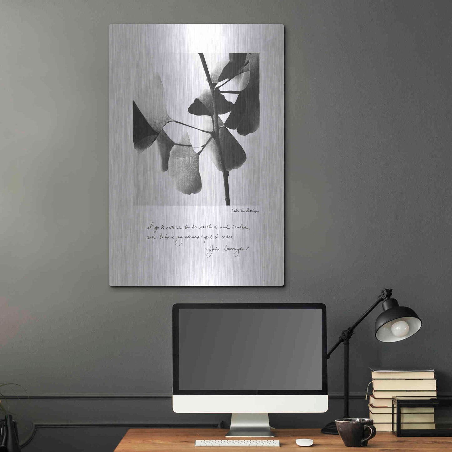 Luxe Metal Art 'Delicate Ginkgo v2' by Debra Van Swearingen, Metal Wall Art,24x36